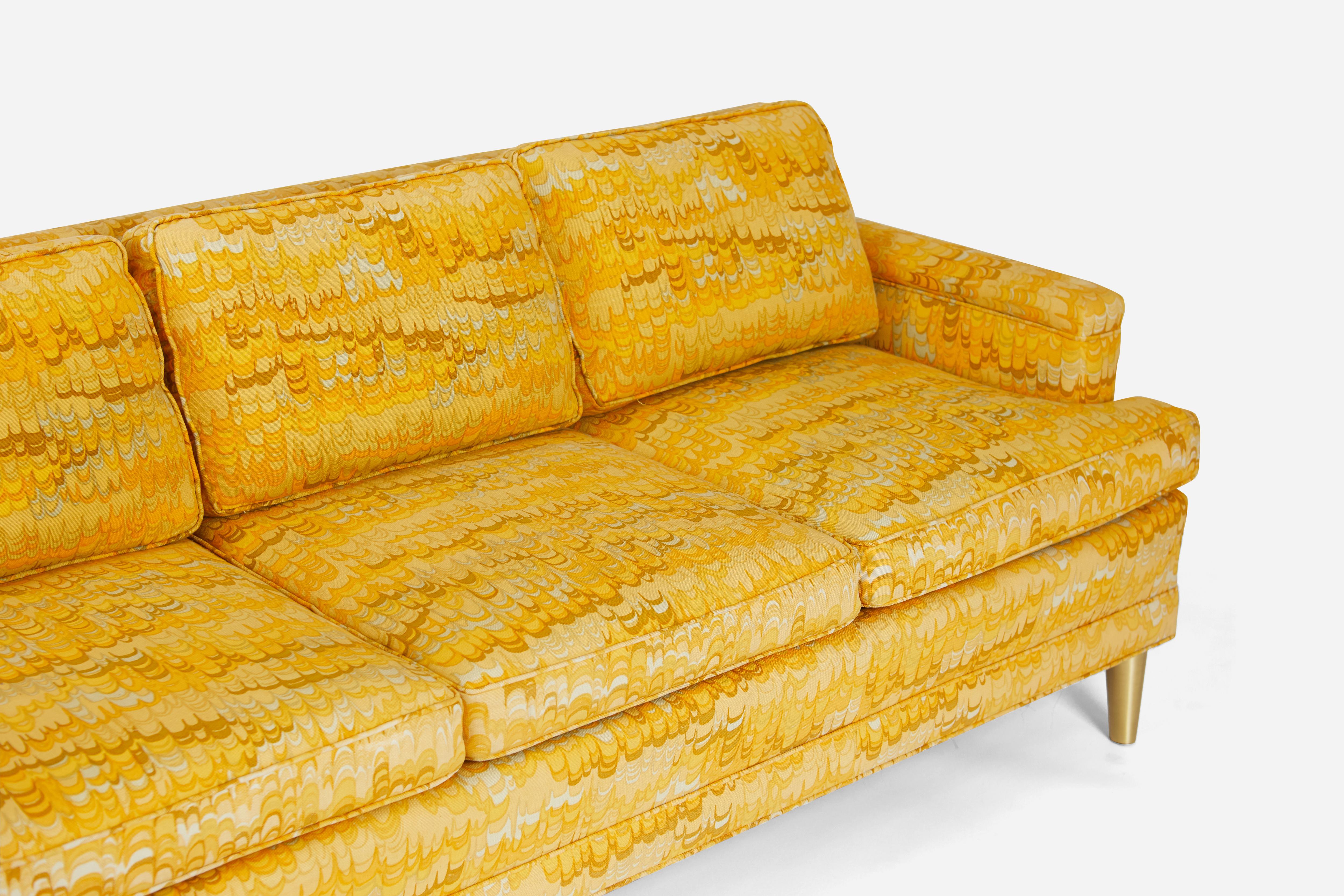 Mid-Century Modern Jack Lenor Larsen 4 Seat Sofa on Brass Legs