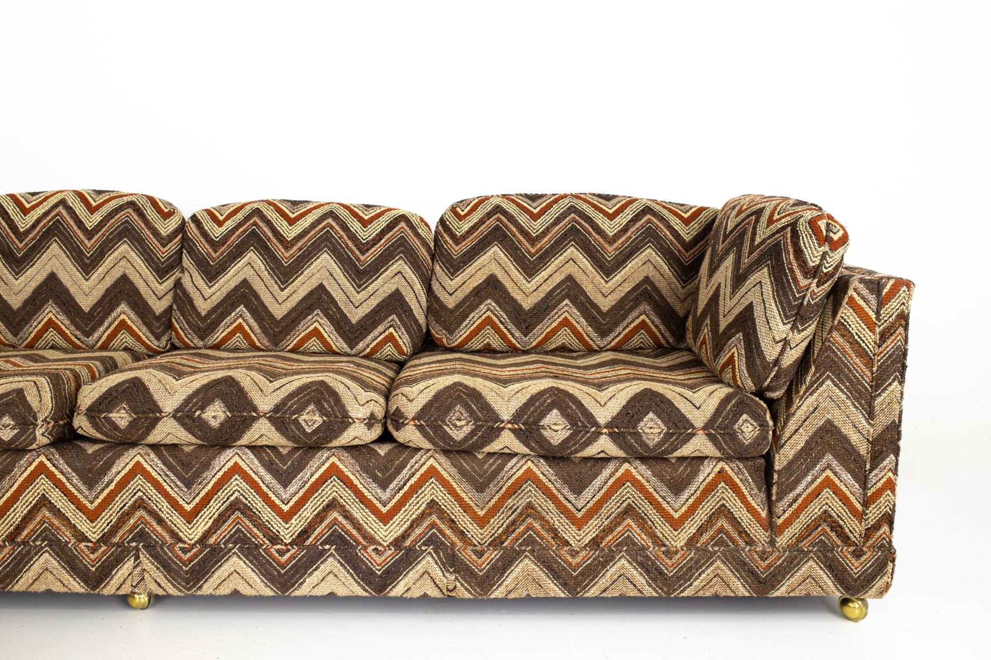 Brass Jack Lenor Larsen Style Mid Century Chevron Sectional Sofa