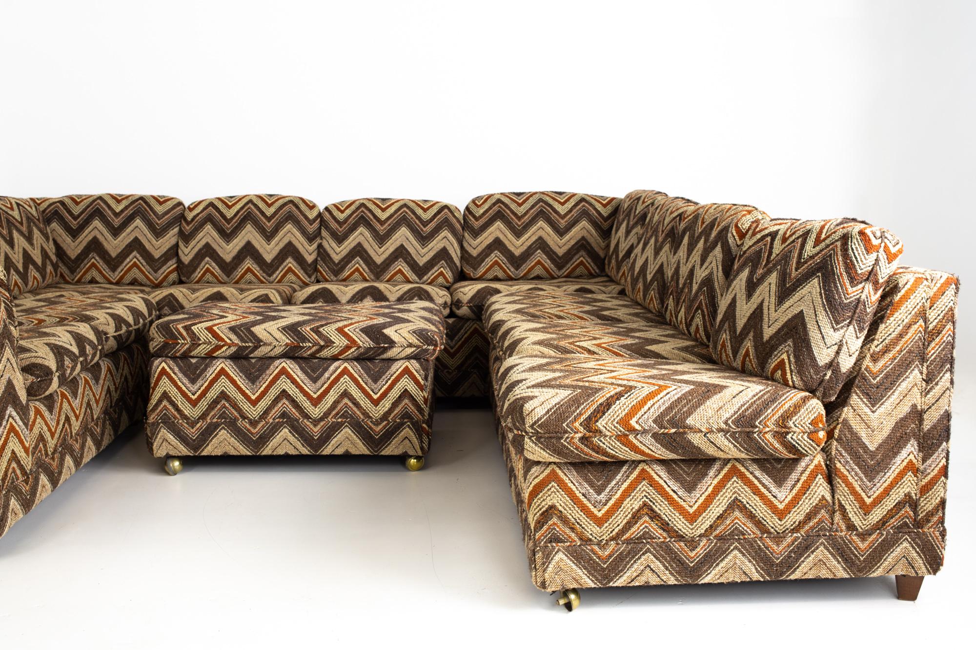 American Jack Lenor Larsen Style Mid Century Chevron Sectional Sofa