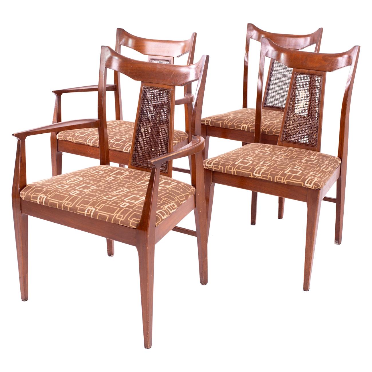 Jack Lenor Larsen style Mid Century walnut and cane upholstered dining chairs - set of 4
Each chair measures: 23.25 wide x 20.25 deep x 35.75 high with a seat height of 18.25 inches
This price includes getting this set in what we call restored