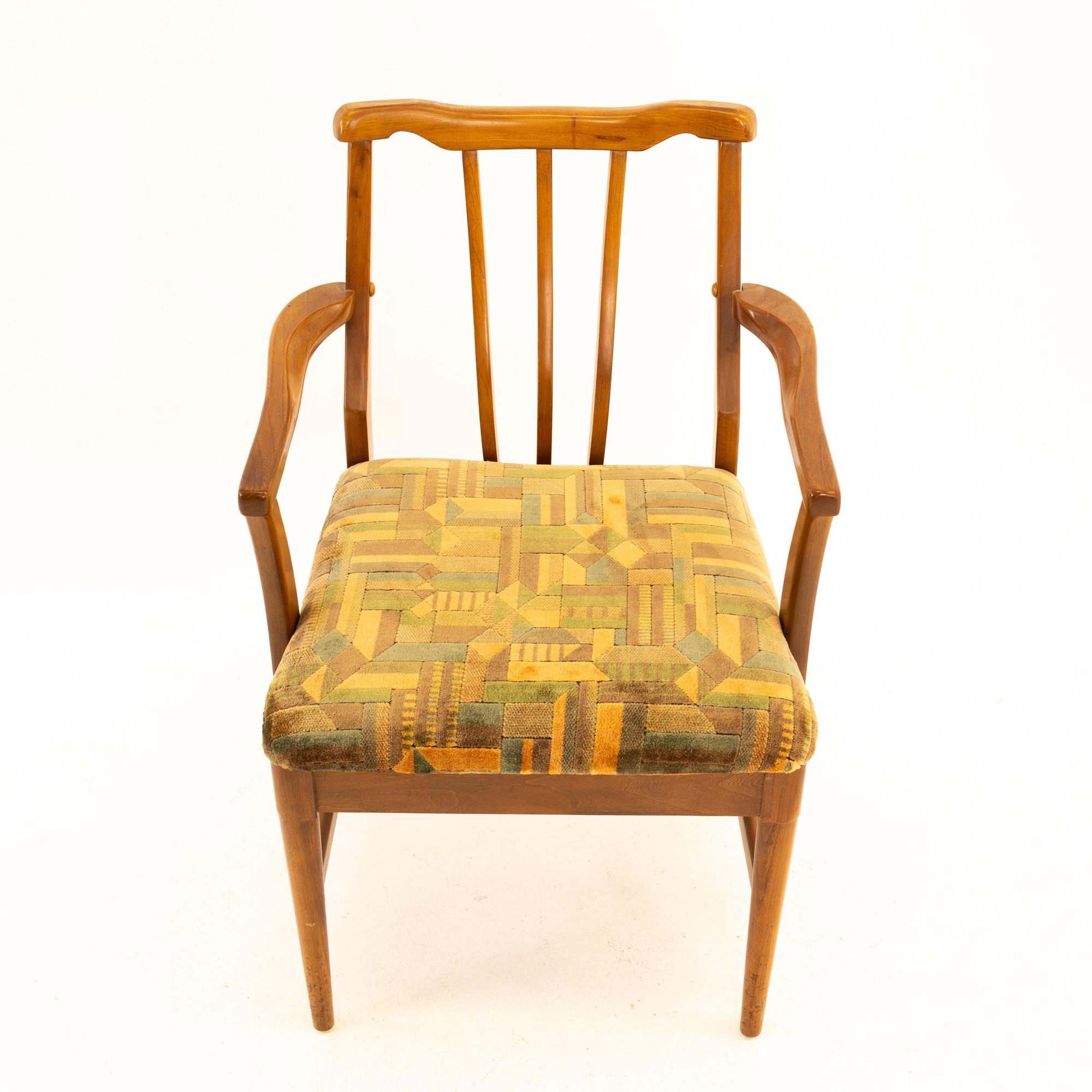 Jack Lenor Larsen Style Mid Century Walnut Dining Chairs, Set of 6 For Sale 3