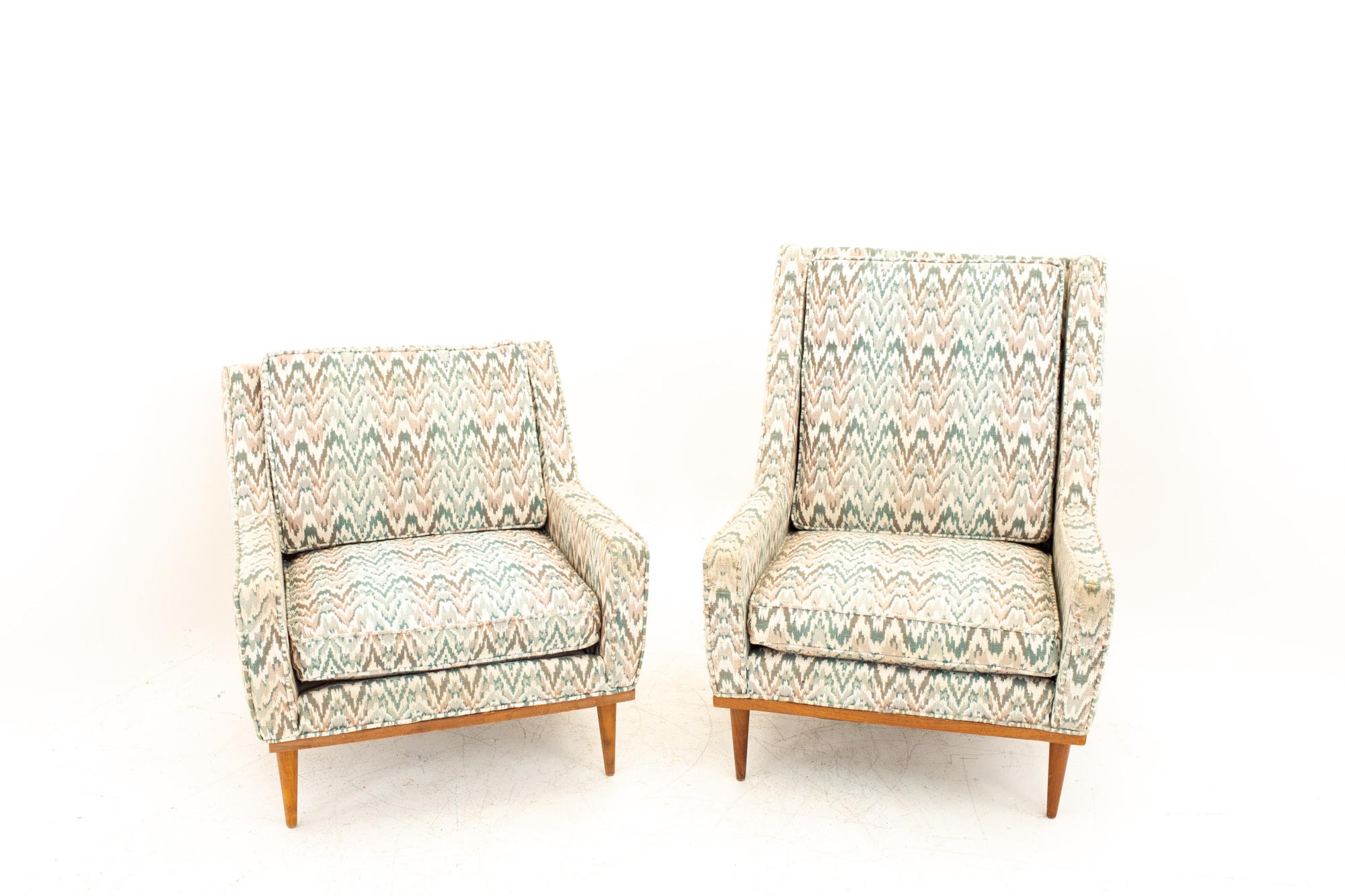 Mid-Century Modern Jack Lenor Larsen Style Milo Baughman James Inc MCM Teak Lounge Chairs, Pair