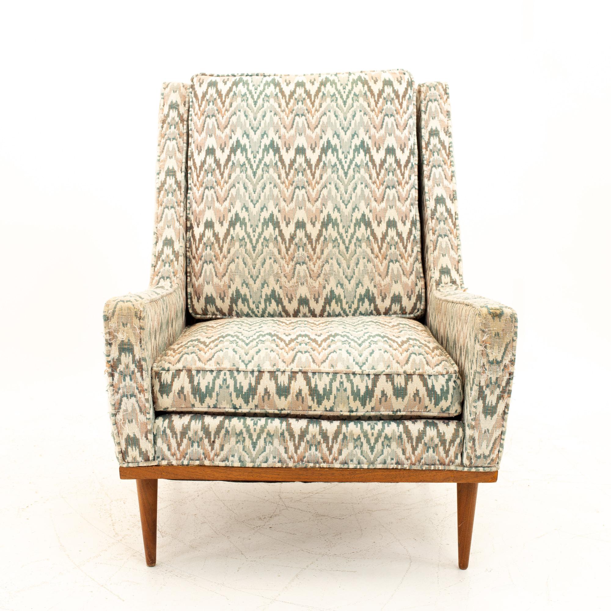 Upholstery Jack Lenor Larsen Style Milo Baughman James Inc MCM Teak Lounge Chairs, Pair
