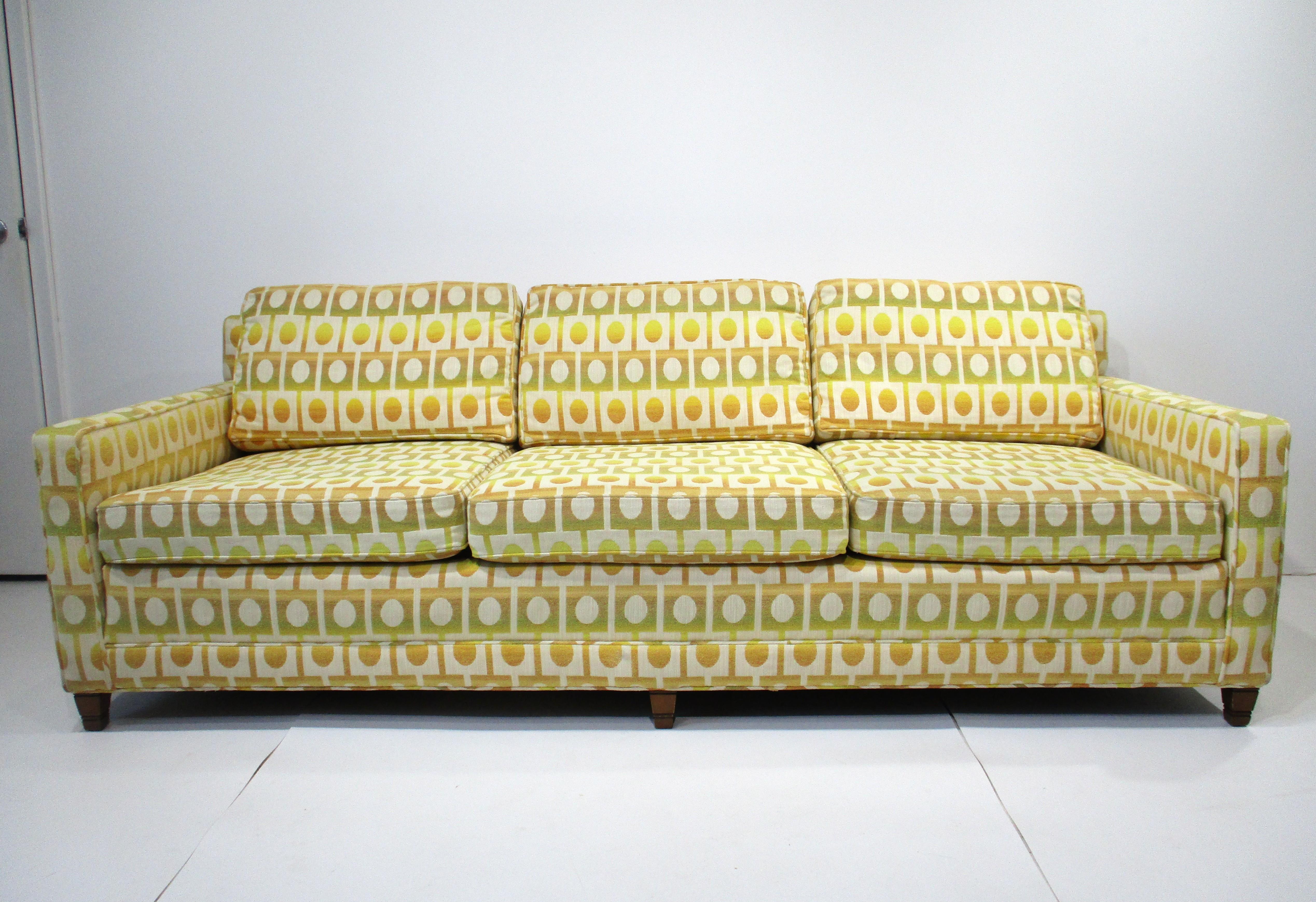 Jack Lenor Larsen Styled Upholstered Mid Century Sofa by Henredon For Sale 4