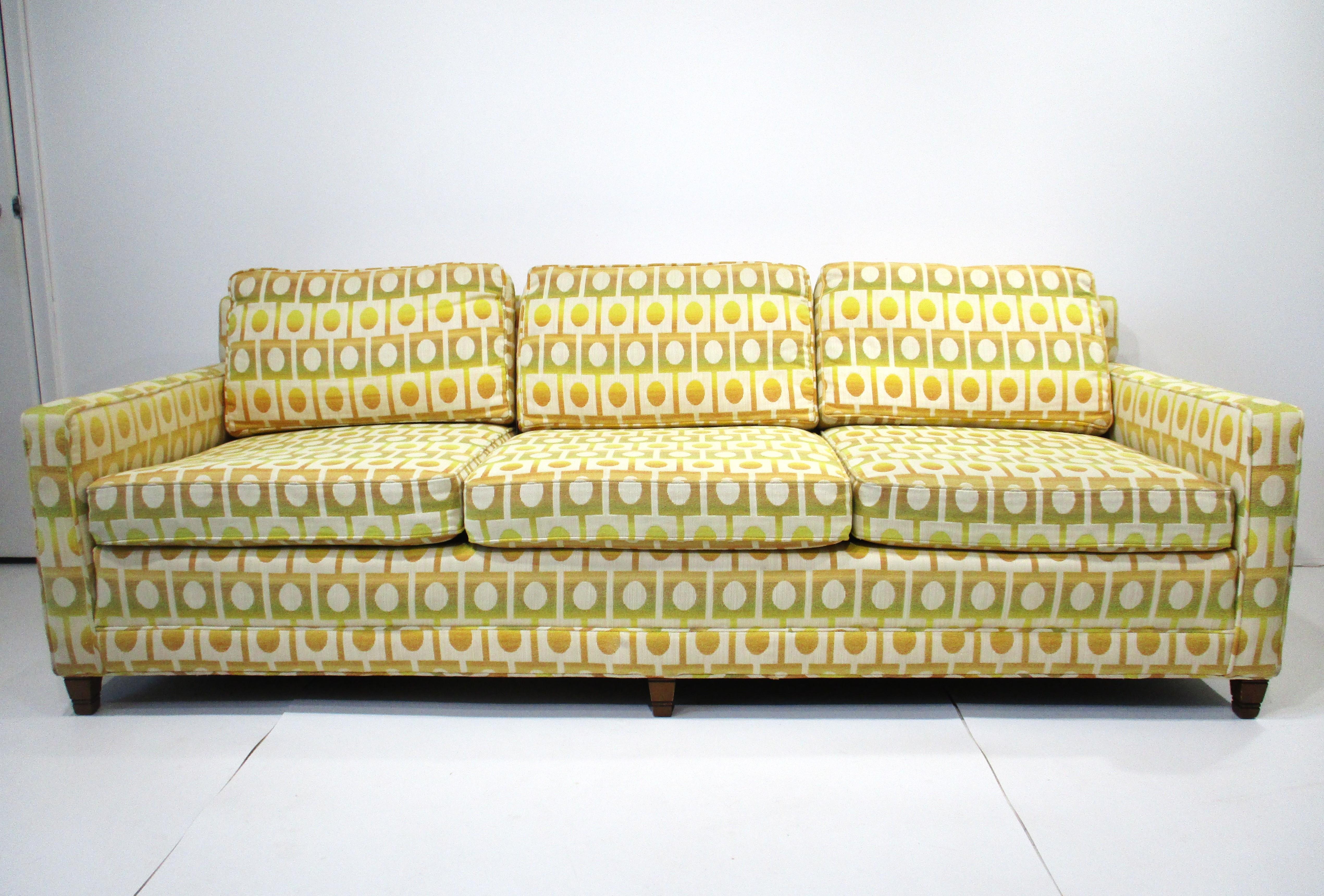 Jack Lenor Larsen Styled Upholstered Mid Century Sofa by Henredon For Sale 9