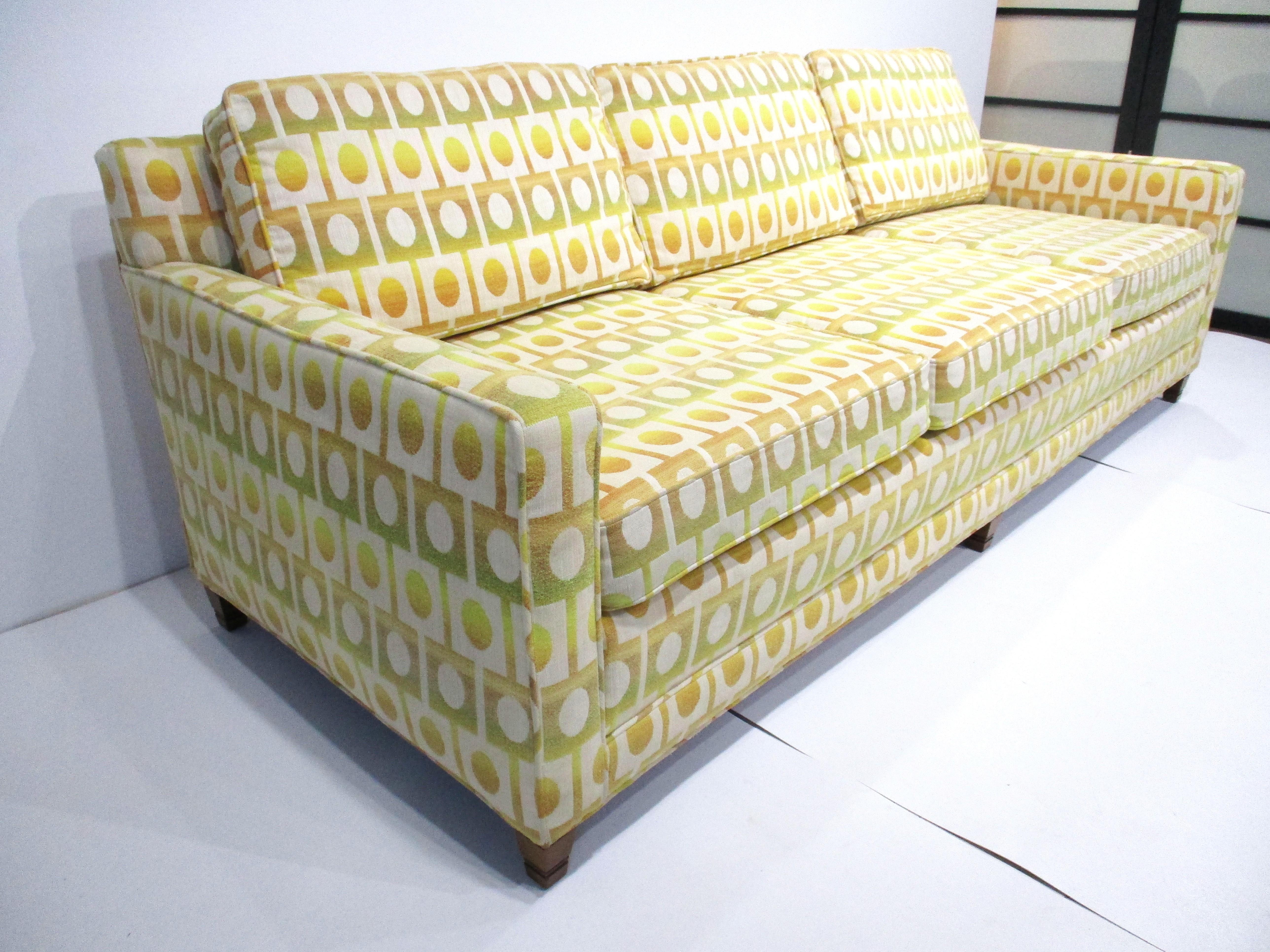 American Jack Lenor Larsen Styled Upholstered Mid Century Sofa by Henredon For Sale
