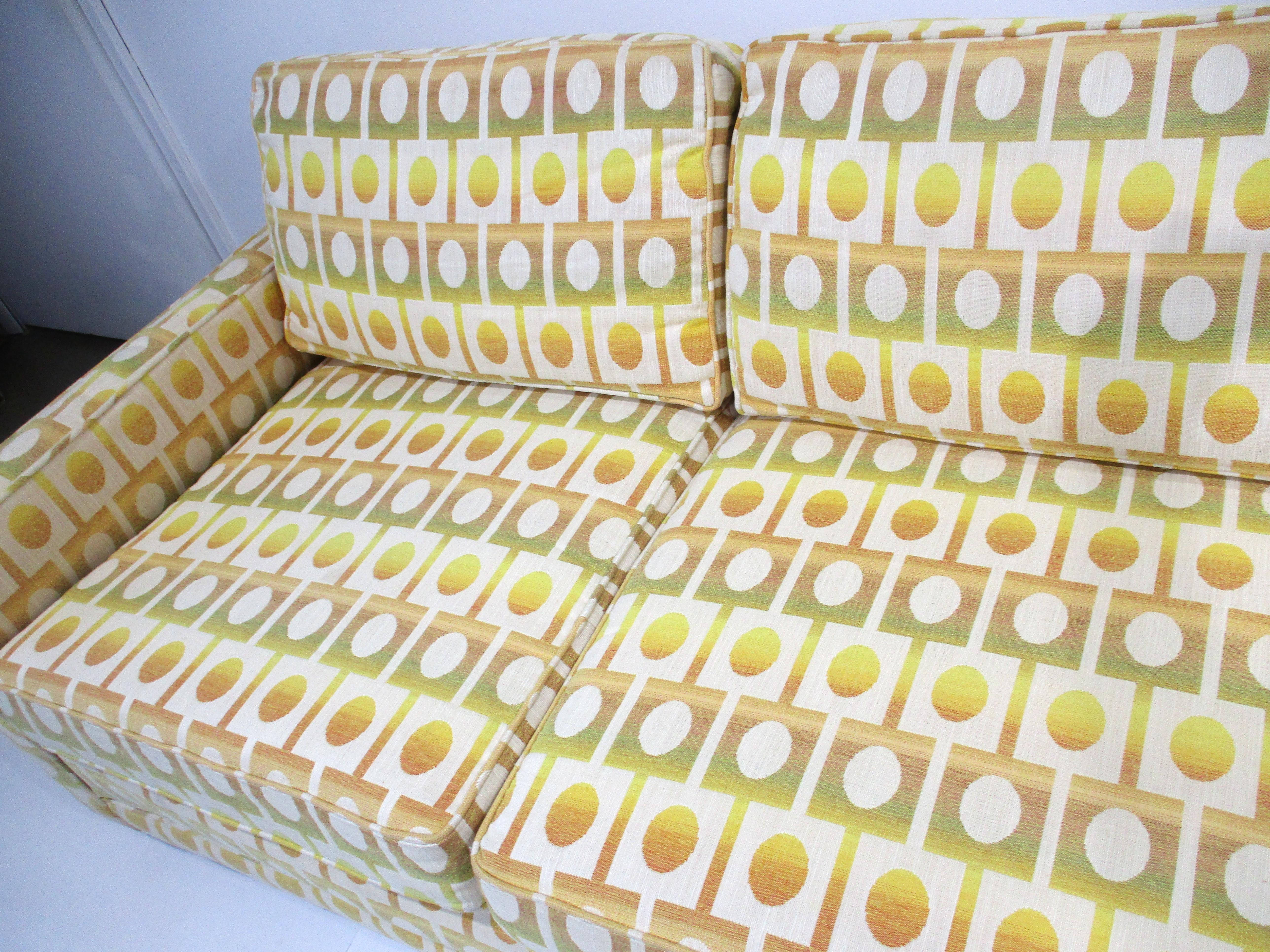 Upholstery Jack Lenor Larsen Styled Upholstered Mid Century Sofa by Henredon For Sale