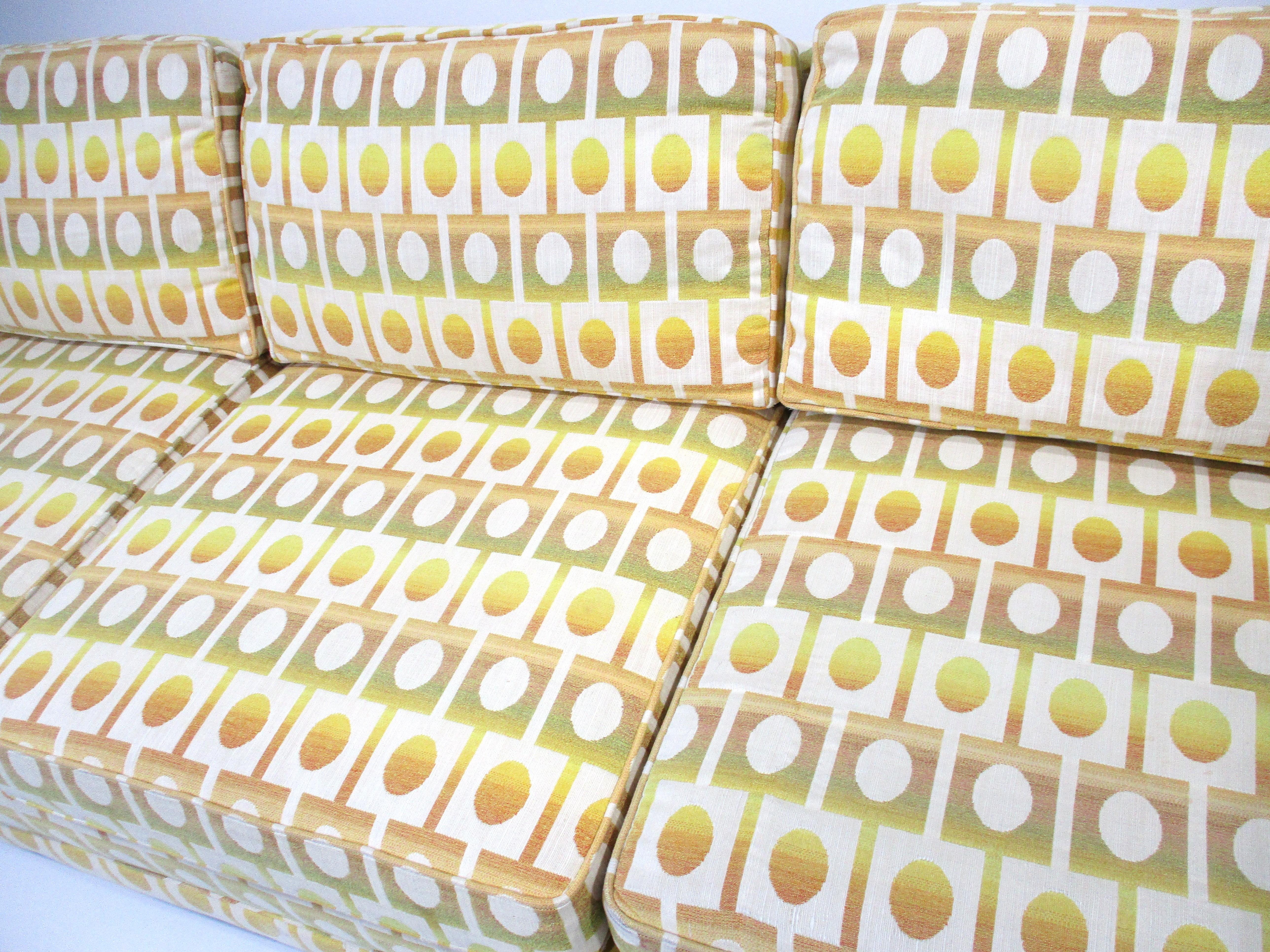 Jack Lenor Larsen Styled Upholstered Mid Century Sofa by Henredon For Sale 1