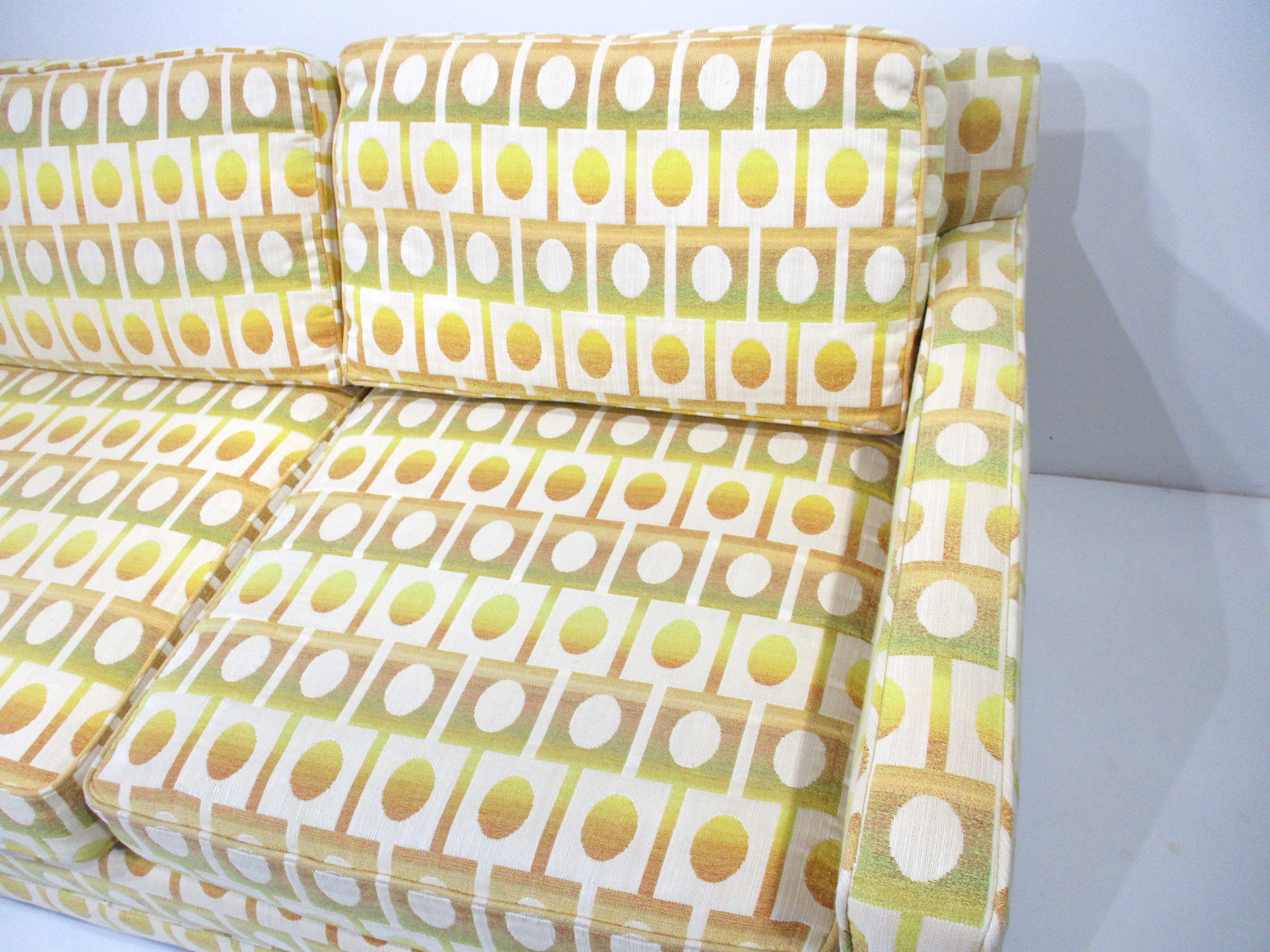 Jack Lenor Larsen Styled Upholstered Mid Century Sofa by Henredon For Sale 2