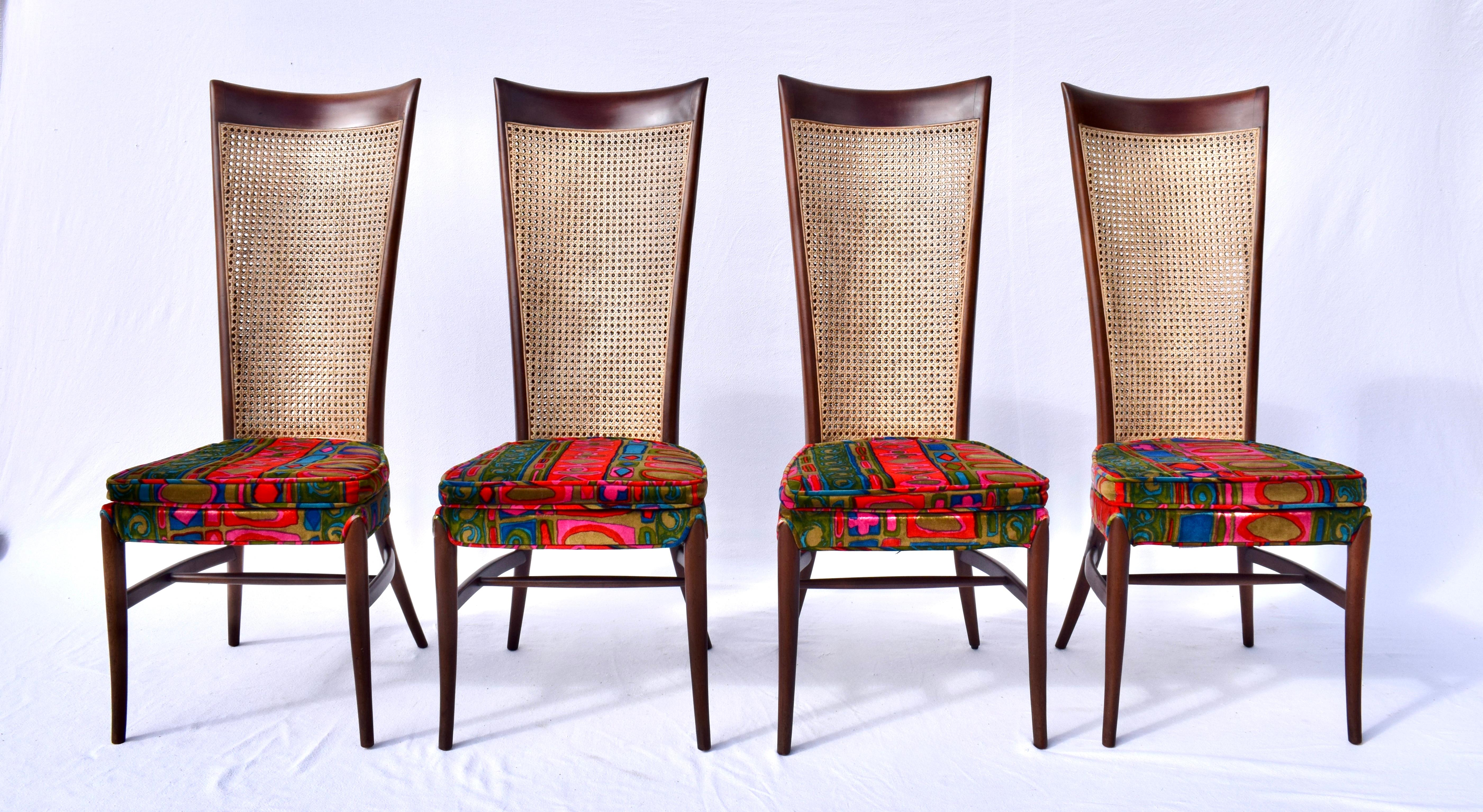 Mid-Century Modern Jack Lenor Larsen Chaises de salle à manger à dossier haut et à double canne Moderne du milieu du siècle dernier en vente