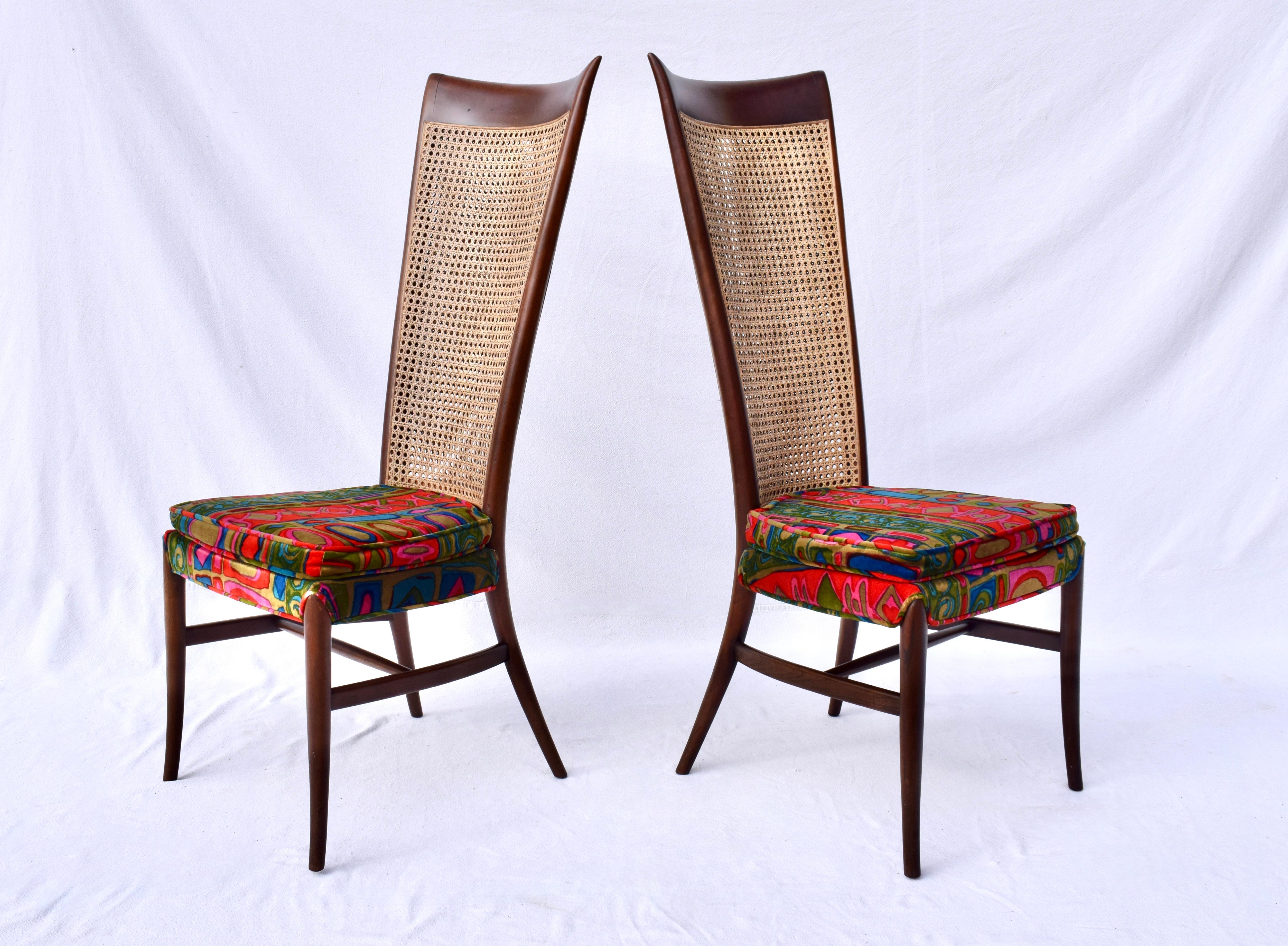 20ième siècle Jack Lenor Larsen Chaises de salle à manger à dossier haut et à double canne Moderne du milieu du siècle dernier en vente