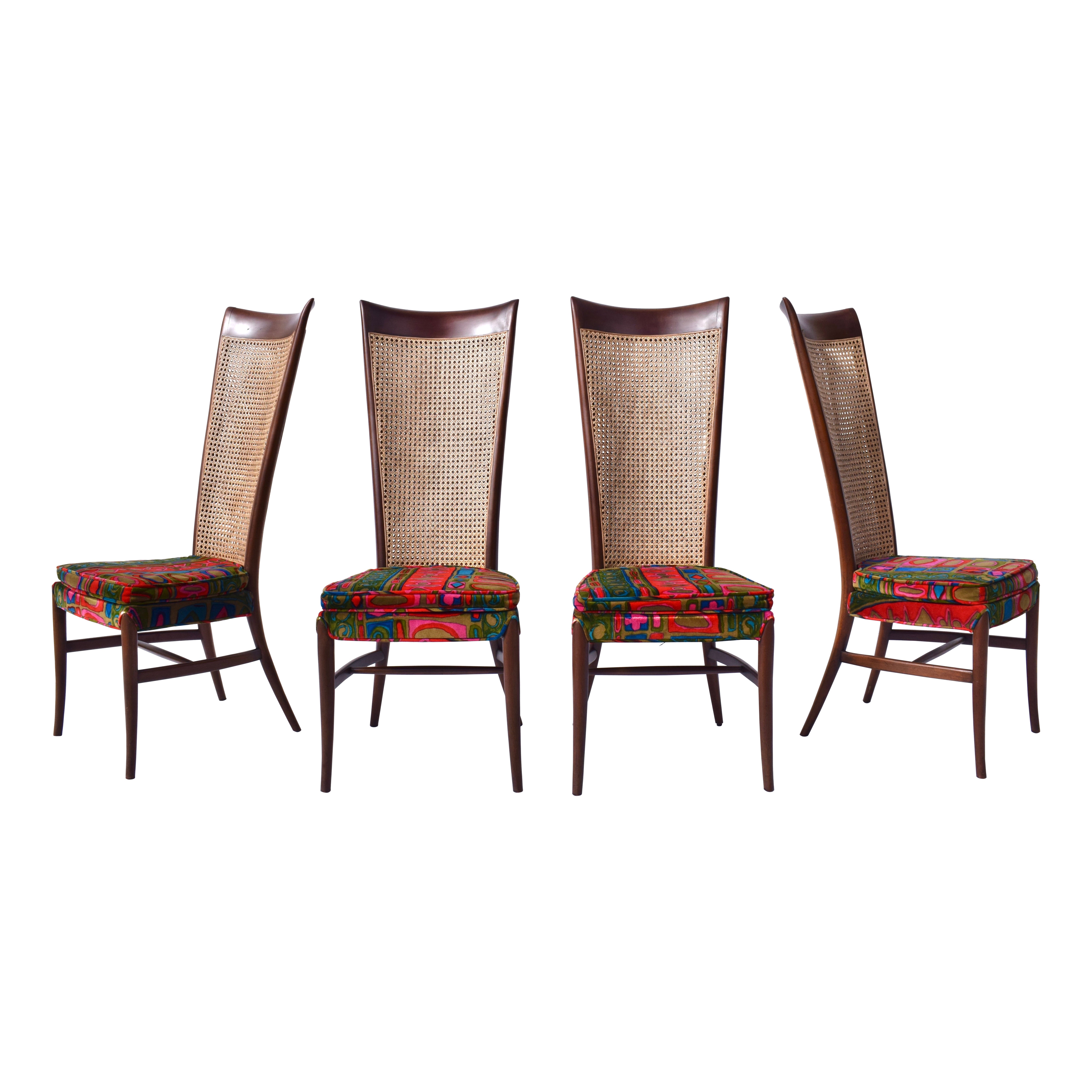 Jack Lenor Larsen Chaises de salle à manger à dossier haut et à double canne Moderne du milieu du siècle dernier en vente