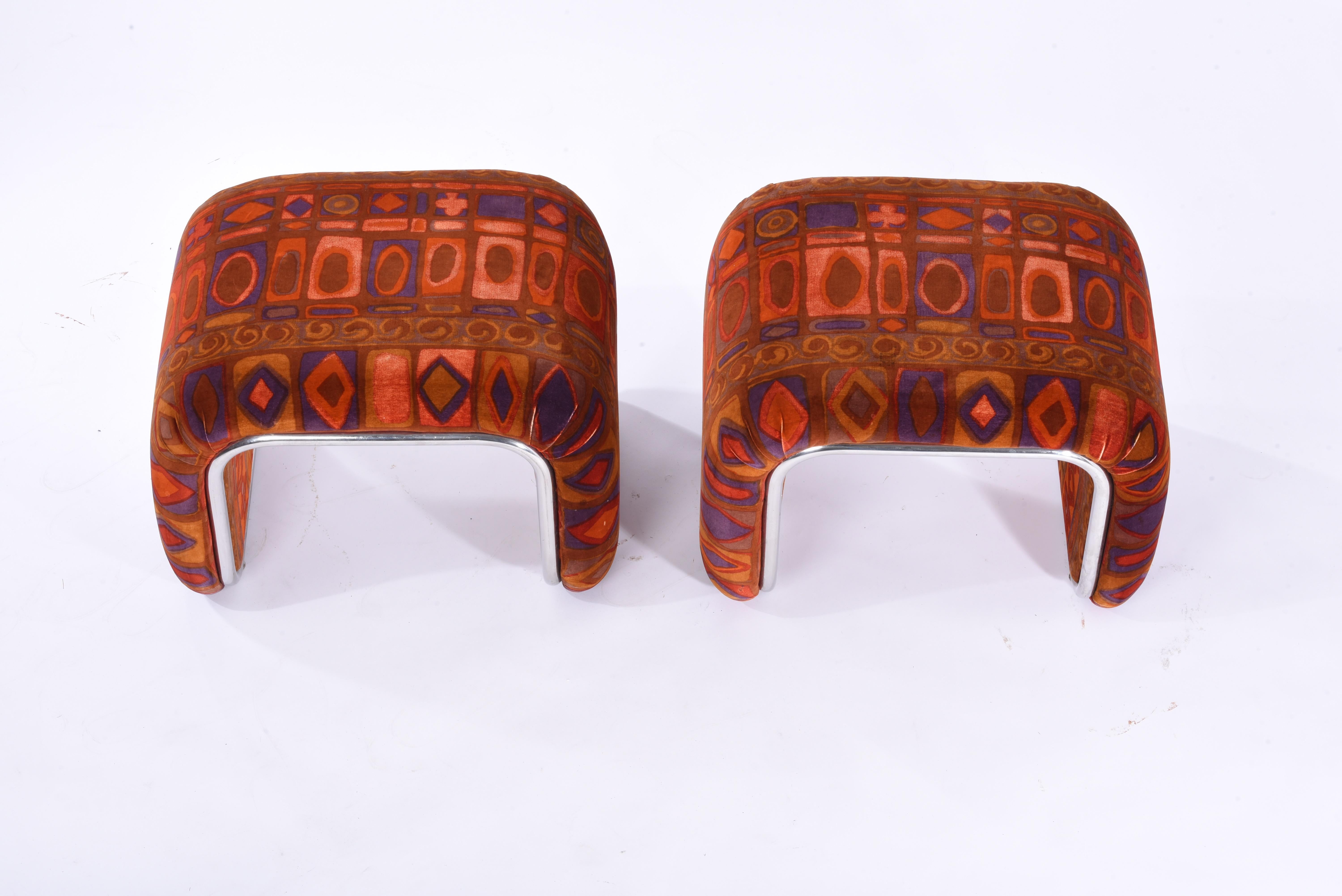 Jack Lenor Larsen Velvet and Chrome Stools, 1970s In Good Condition In Chicago, IL