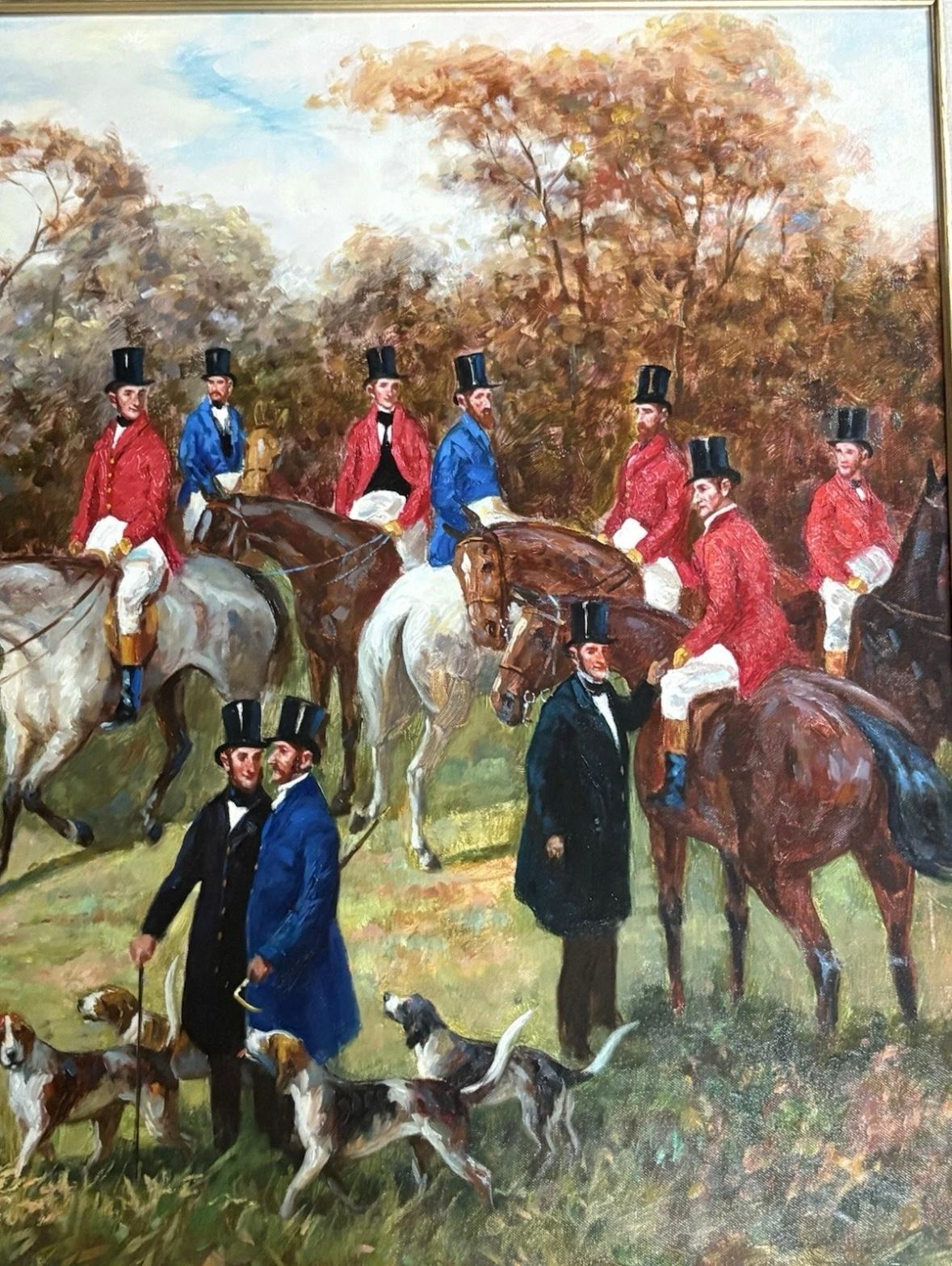 Jack Levine peinture à l'huile originale sur toile Scène de chasse. En bon état mesure 42x29