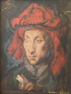 Vintage "Master Copy of Jan Van Eyck" Jack Levine, Expressionist Portrait, Figurative