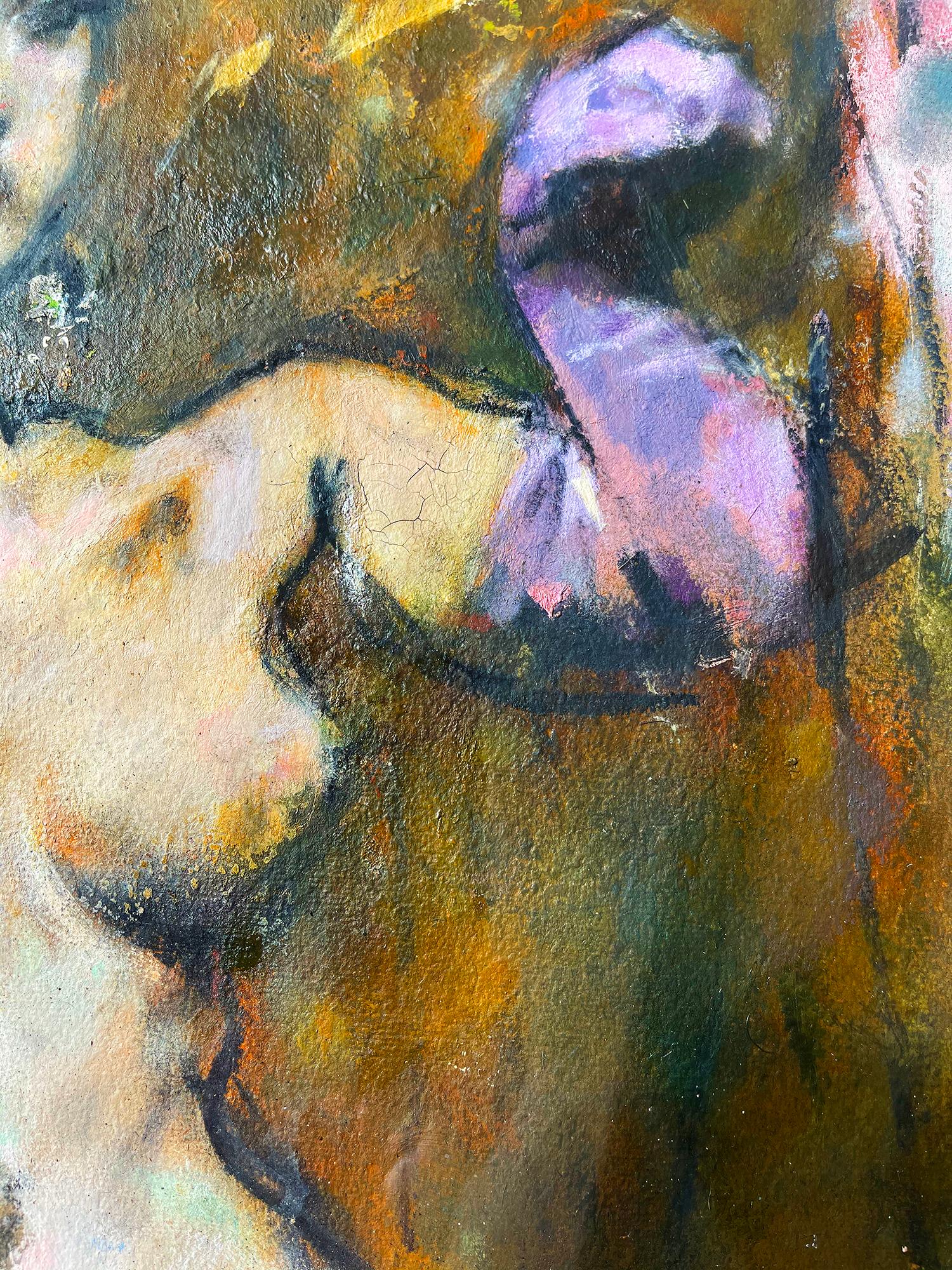 Danseuse décontractée nue à rayures avec gants violets  - Le buste -  en vente 11