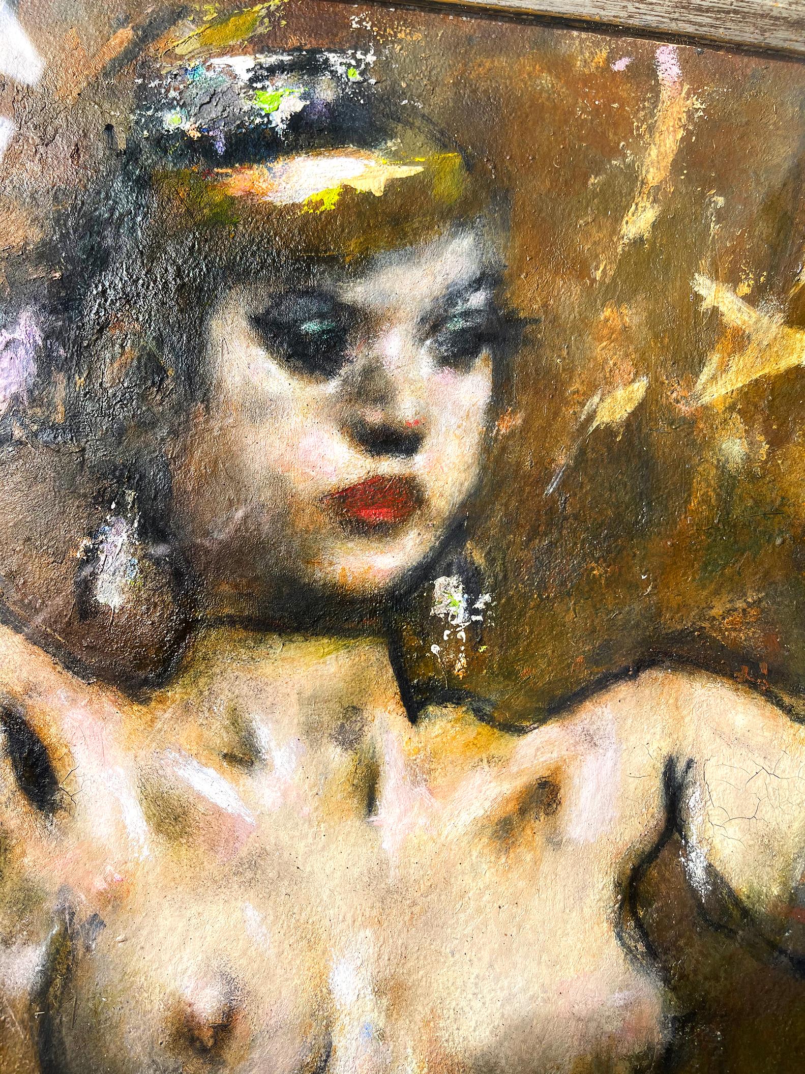 Nudefarbener Burlesque-Tänzer mit lila Handschuhen  - Der Schaumstoff -  im Angebot 12
