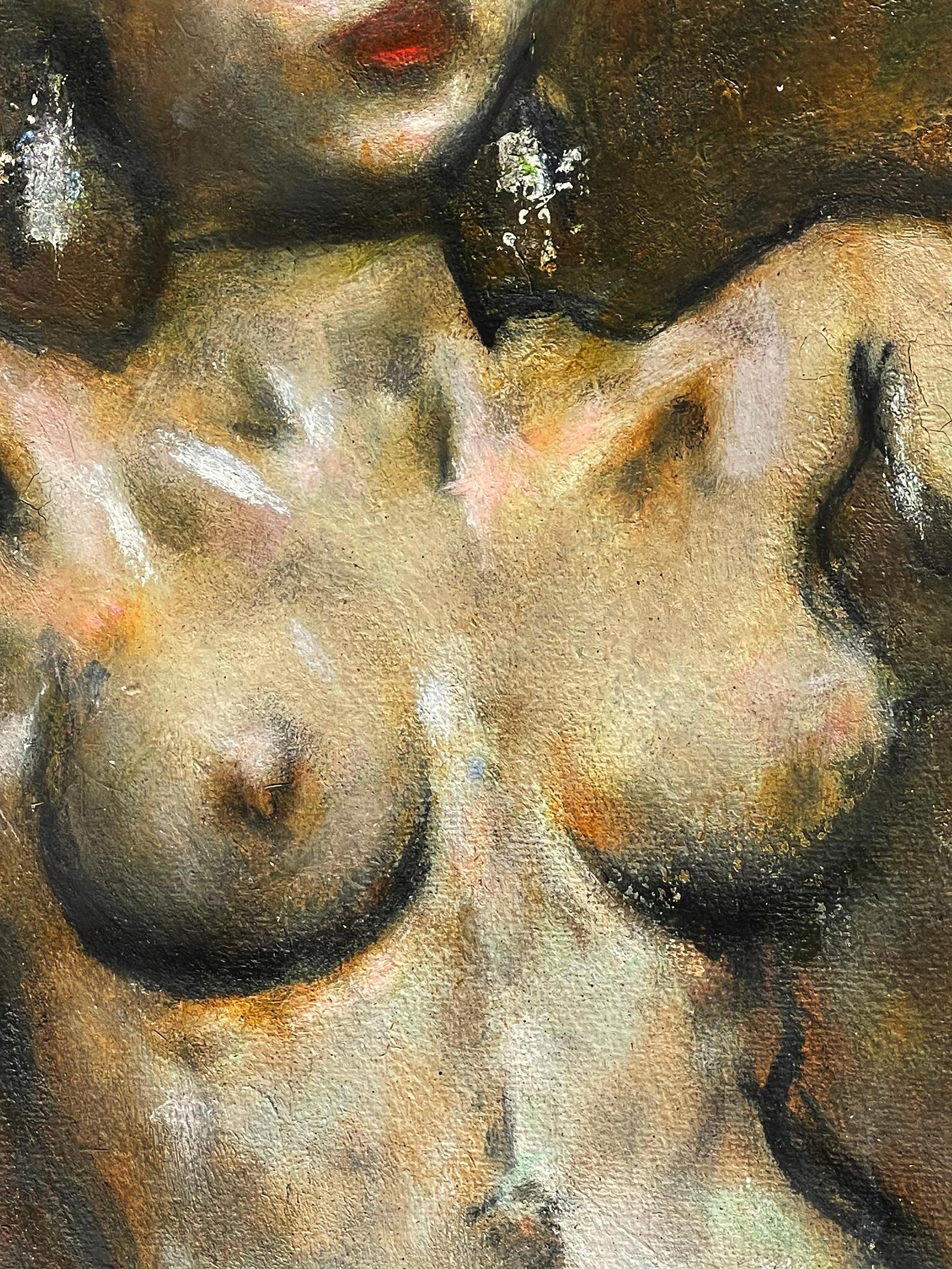 Danseuse décontractée nue à rayures avec gants violets  - Le buste -  - Expressionniste Painting par Jack Levine