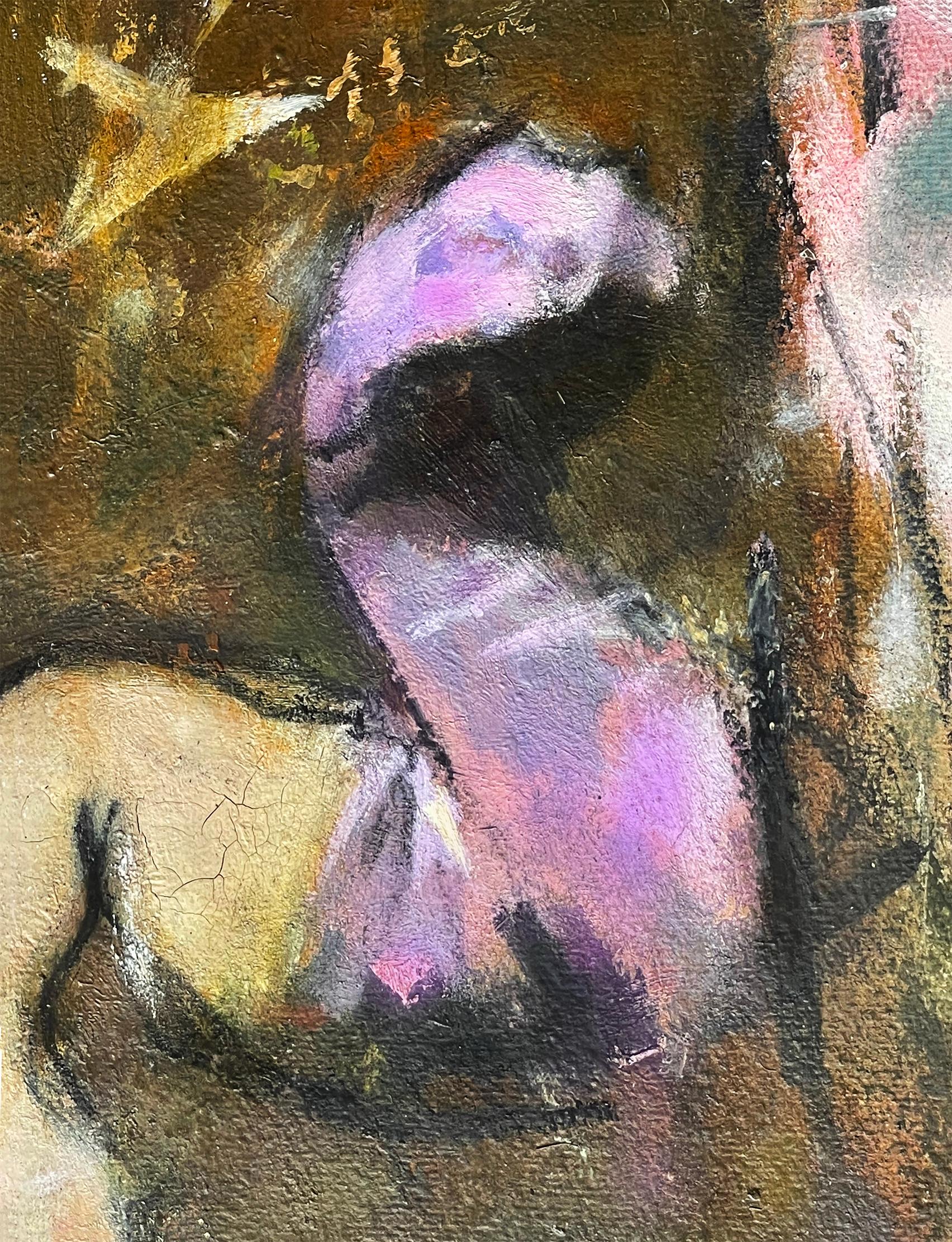 Nudefarbener Burlesque-Tänzer mit lila Handschuhen  - Der Schaumstoff -  im Angebot 1