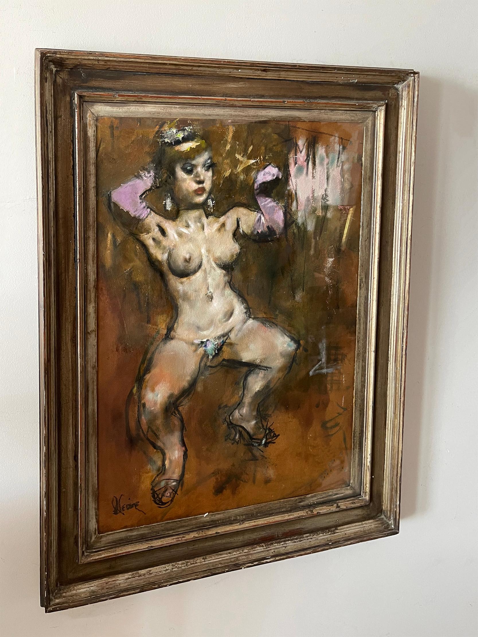 Nudefarbener Burlesque-Tänzer mit lila Handschuhen  - Der Schaumstoff -  im Angebot 4