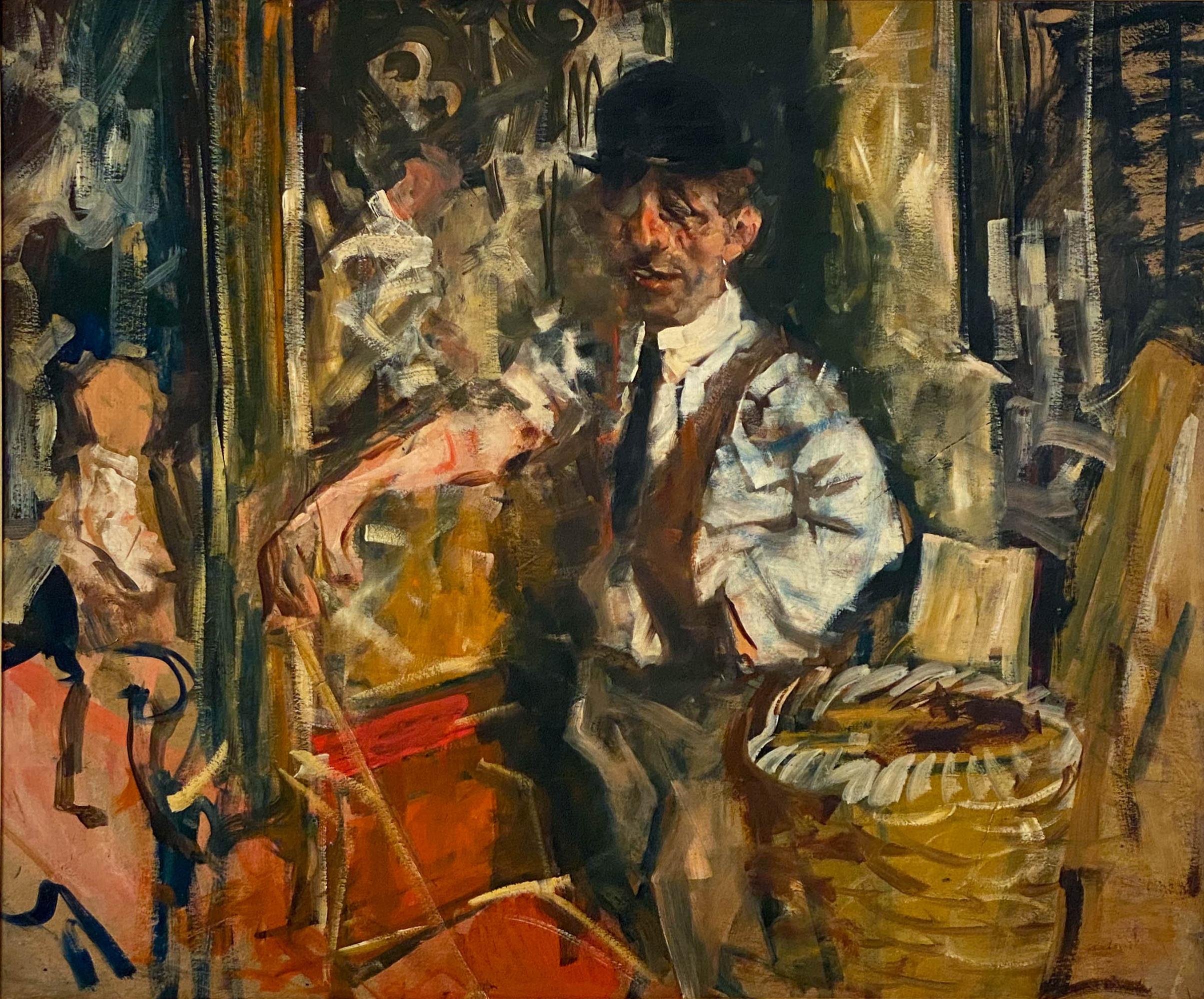 Außerhalb einer Deli – Painting von Jack Levine