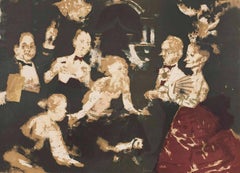 Jack Levine American Modernist Social Realist WPA Artist Lithograph Dinner Party