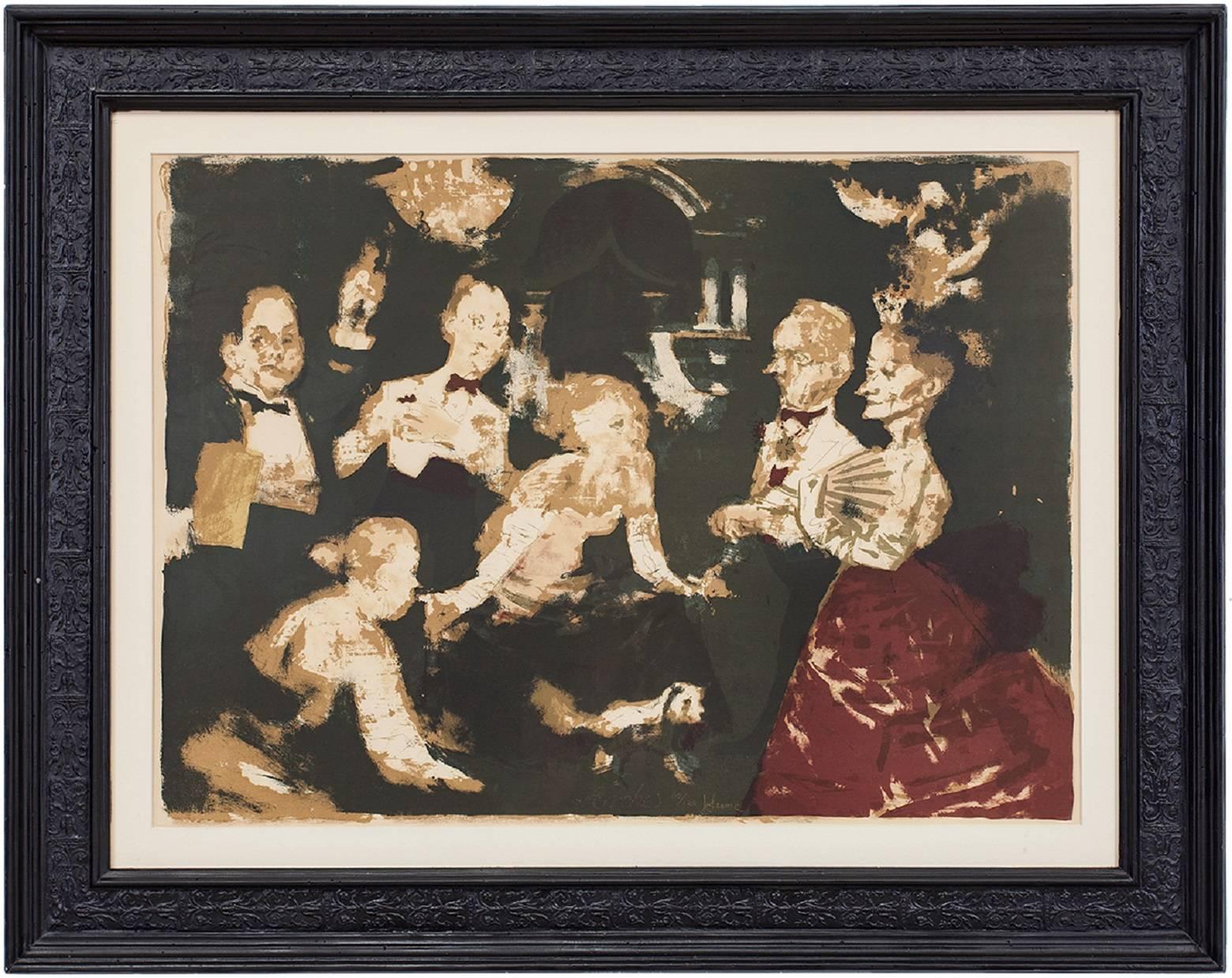 
This is being sold unframed. Reception in Miami.
Born to Lithuanian Jewish parents, Levine grew up in the South End of Boston, where he observed a street life composed of European immigrants and a prevalence of poverty and societal ills, subjects
