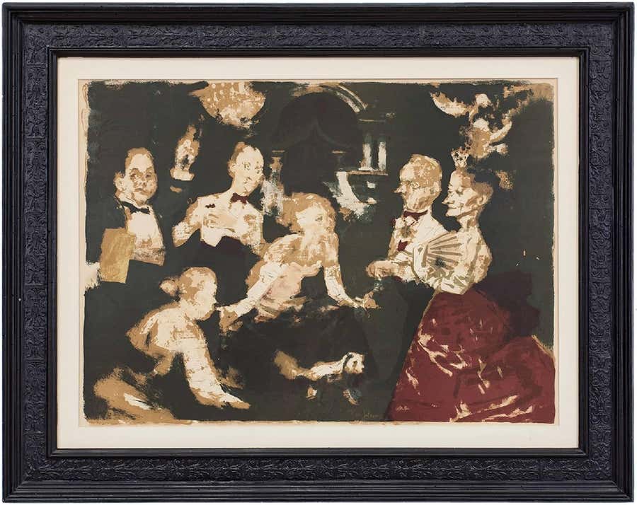 Jack Levine American Modernist Social Realist WPA Artist Lithograph Dinner Party