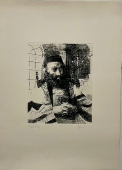 Jack Levine Artista modernista della WPA Rabbino ashkenazita Acquaforte Judaica Stampa ebraica
