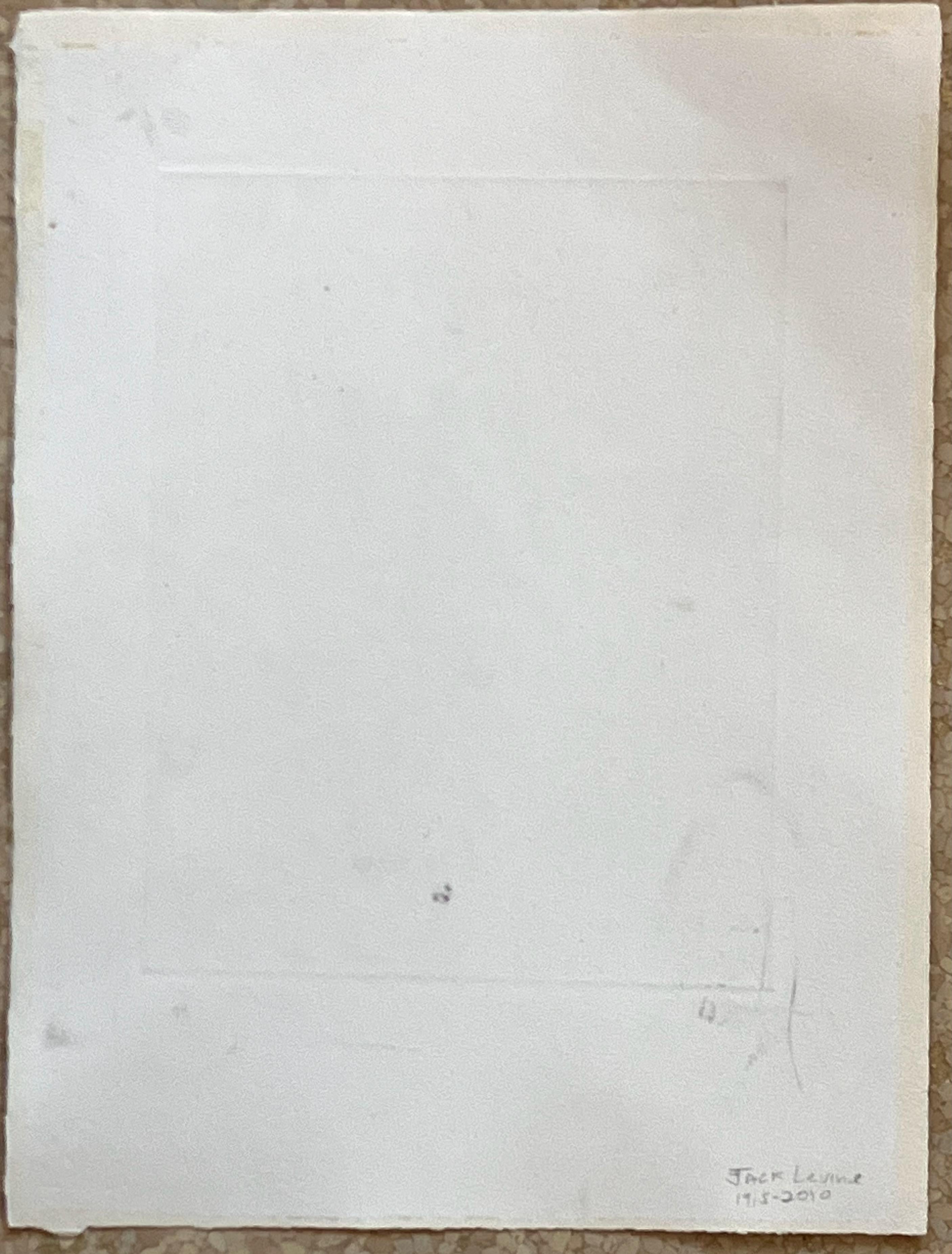 Artista:	Jack Levine, americano (1915-2010)
Titolo:	Sconosciuto
Anno:	1970
Mezzo: Acquaforte
Carta:	Archi
Dimensioni dell'immagine: 10 x 7,75 pollici
Formato carta: 15 x 11,25 pollici
Firma: Firmato e datato (1970) a matita in basso a