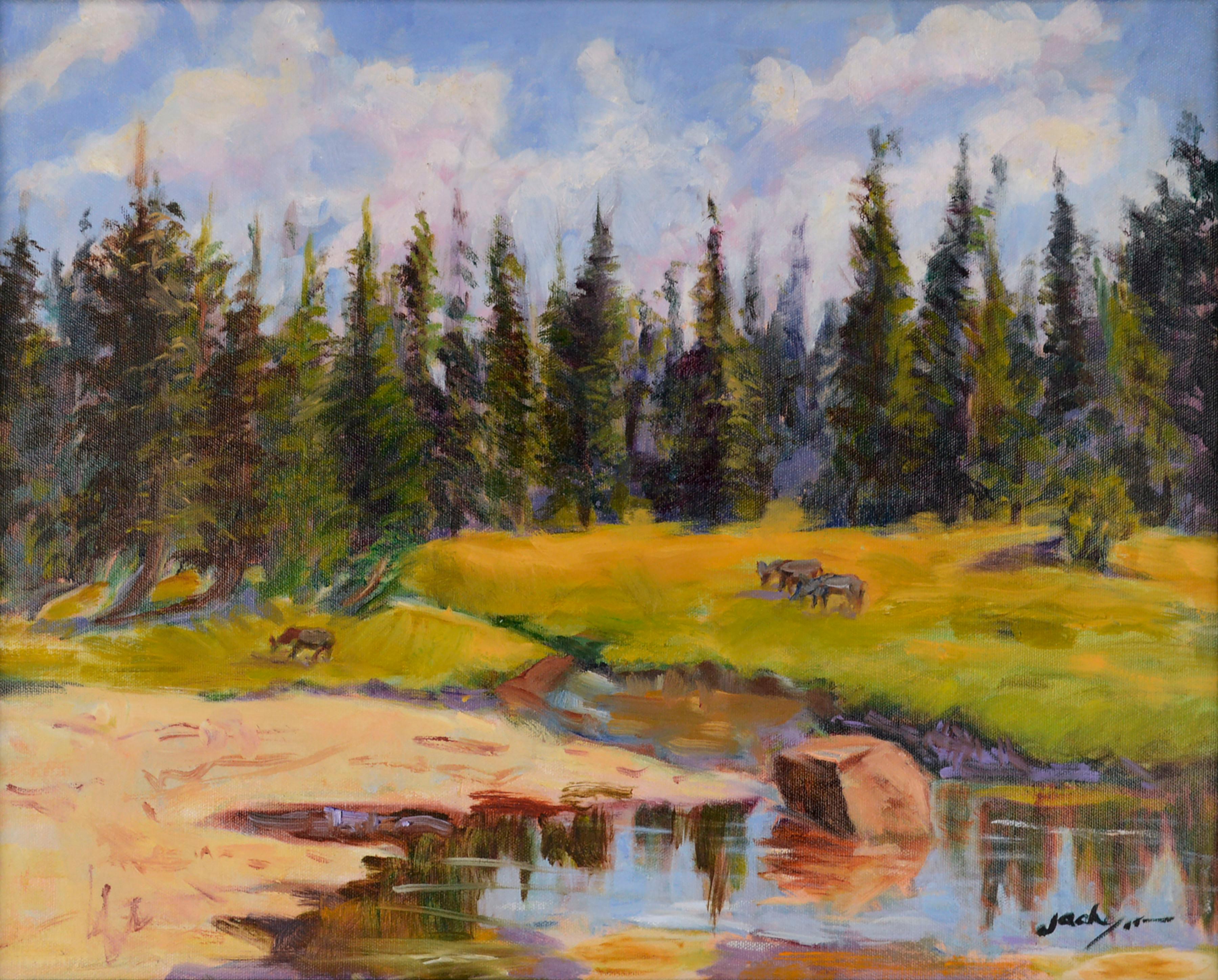 Grazing Cows Landscape  - Painting by Jack Lynn