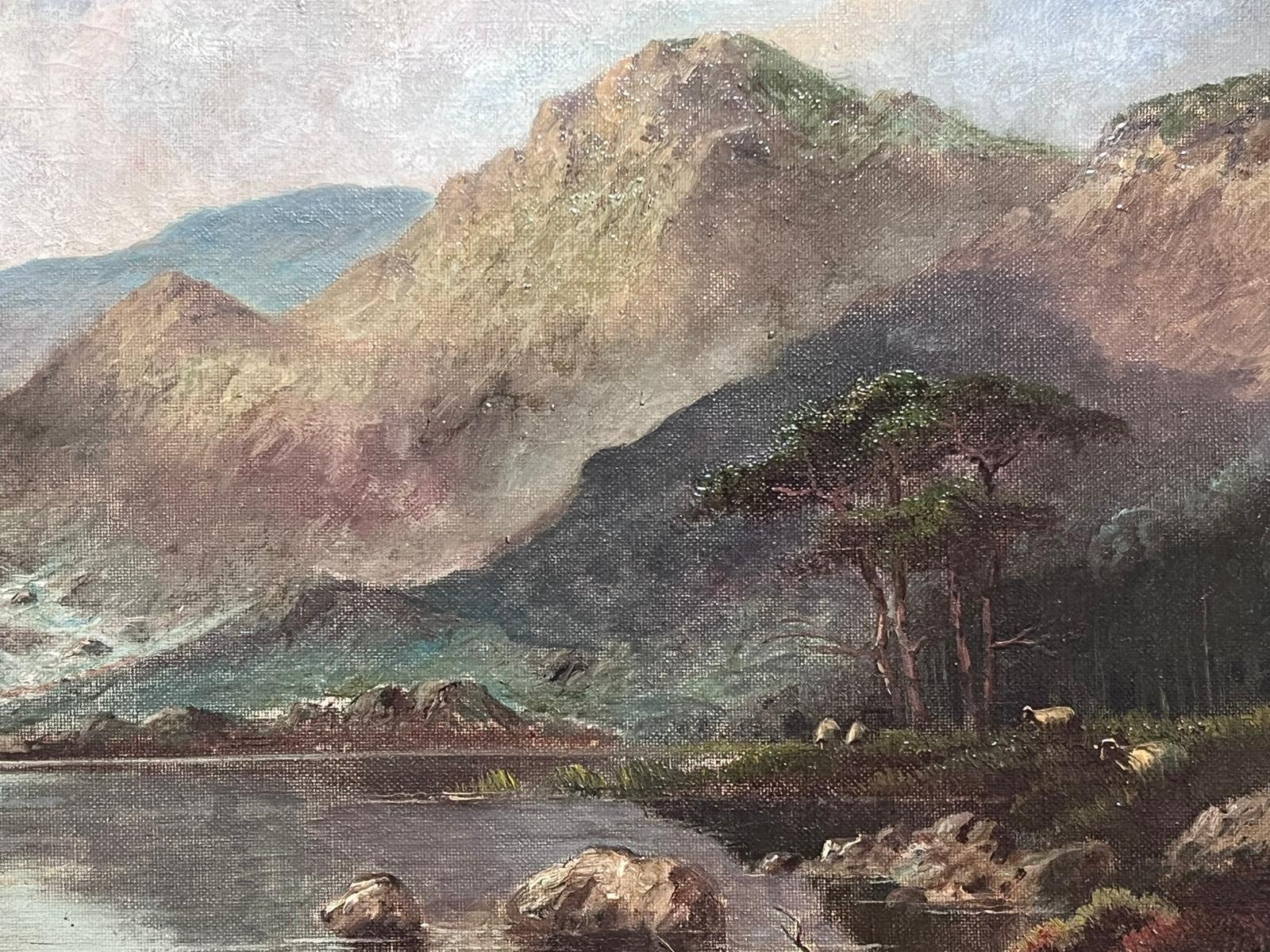 Antique Scottish Highlands Historic Loch Landscape Scene Signed Oil Painting For Sale 2