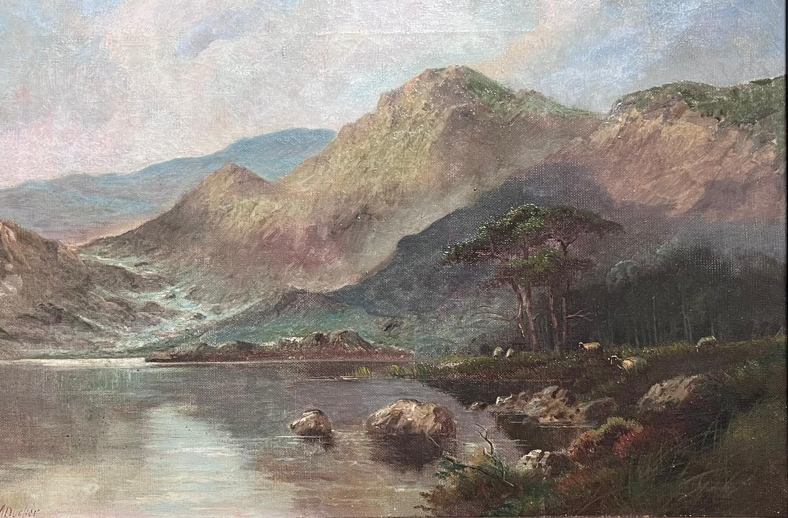 Jack M. Ducker Landscape Painting - Antique Scottish Highlands Historic Loch Landscape Scene Signed Oil Painting