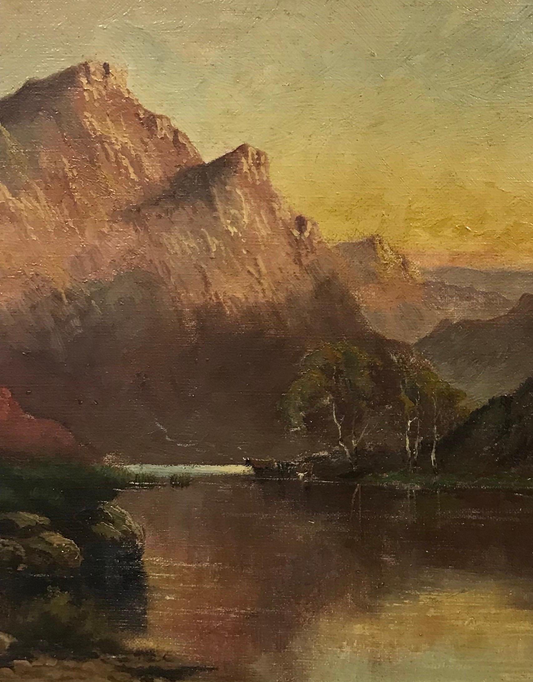 Artist/ School: Jack Maurice Ducker (British, 19th/ 20th century), signed and dated 1919

Title: Sunset over the Scottish Highlands

Medium: oil on canvas, framed

Framed: 22 x 30 inches
Canvas: 16 x 24 inches

Provenance: private collection,