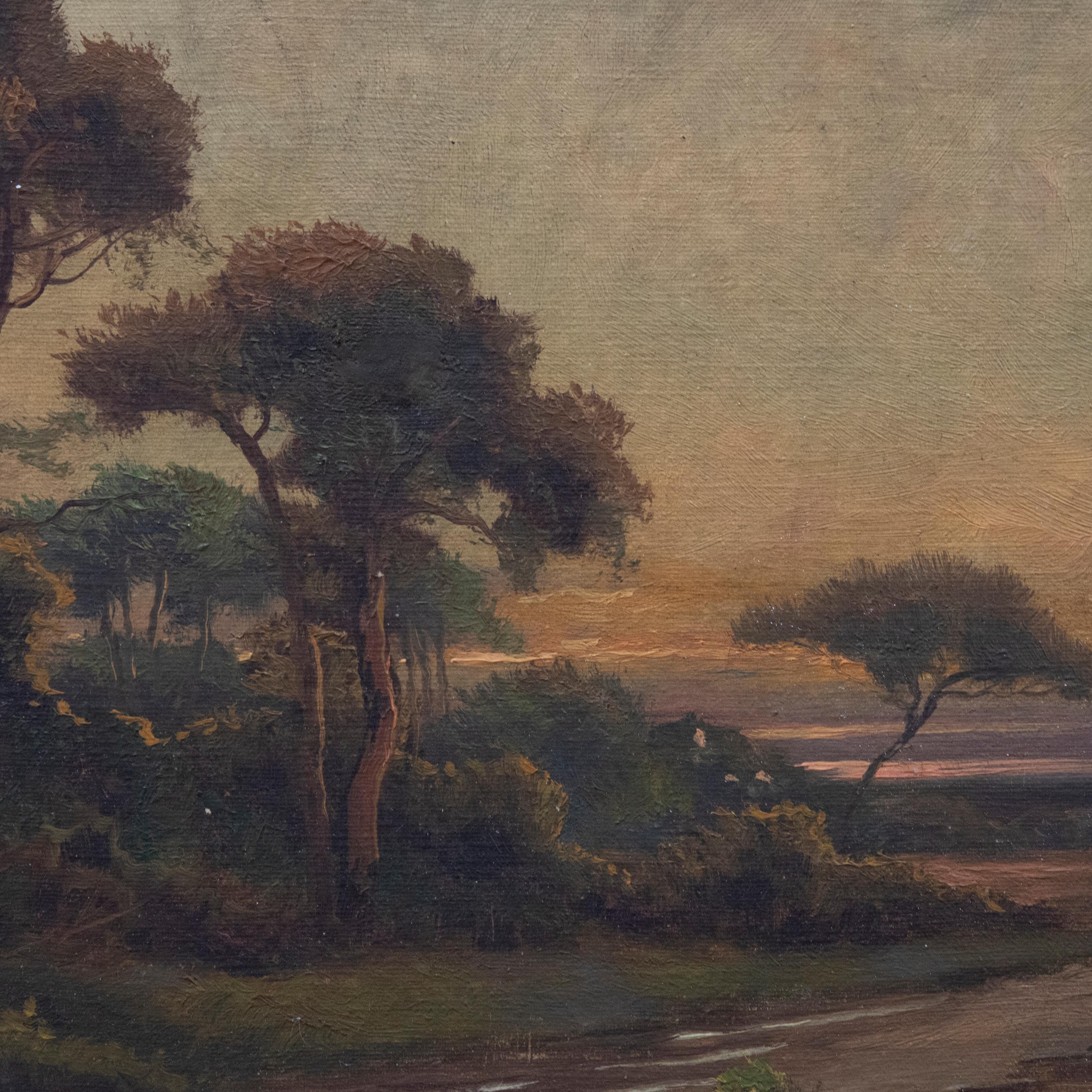 Jack M. Ducker (fl.1910-1930) - Early 20th Century Oil, River at Sunset For Sale 3