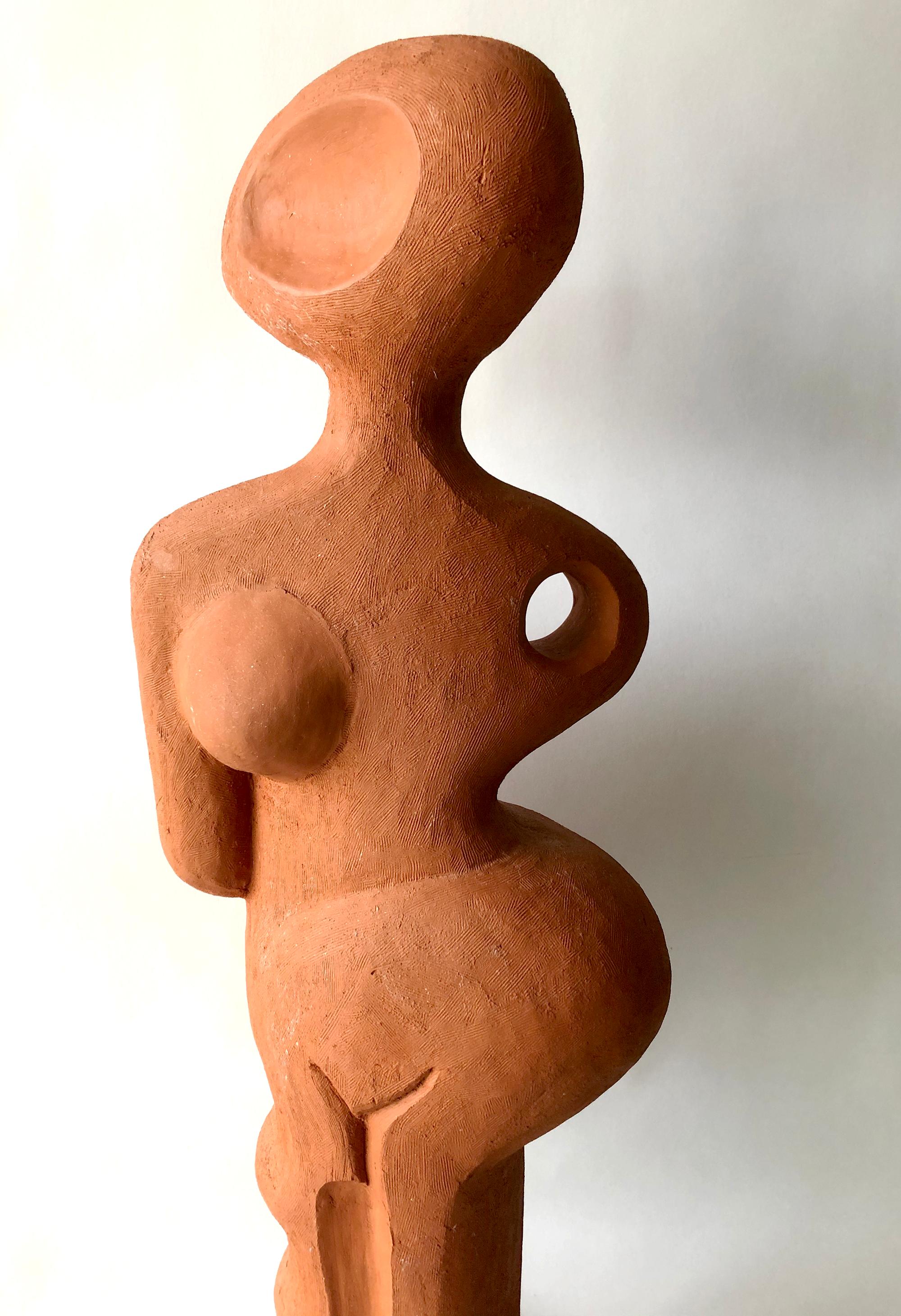 Terracotta midcentury abstract female figure sculpture entitled Shirley by Jack Mason of Stone Mountain, Georgia. Sculpture measures 28