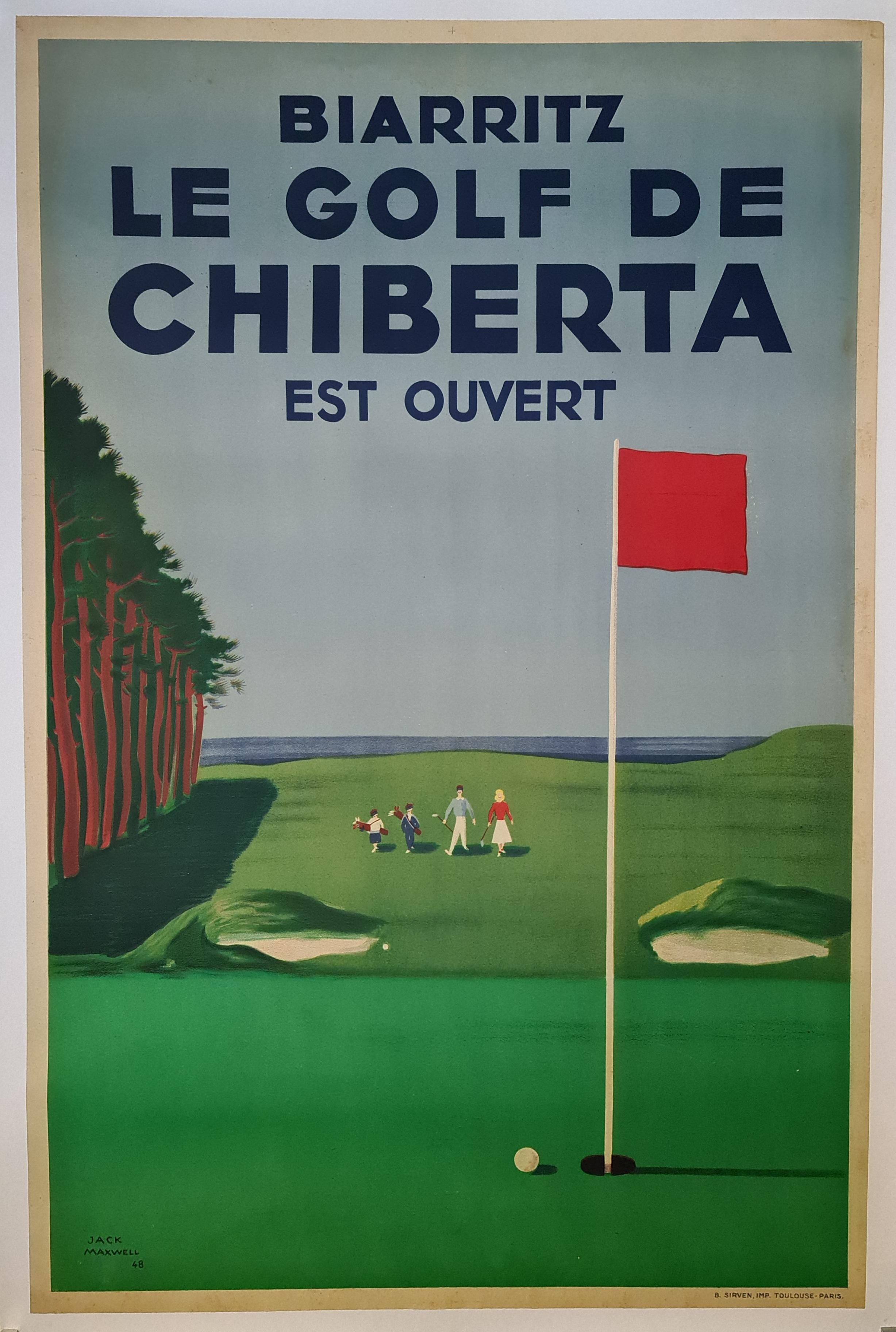 Original poster made by Jack Maxwell in 1948 - Biarritz Le golf de Chiberta For Sale 1
