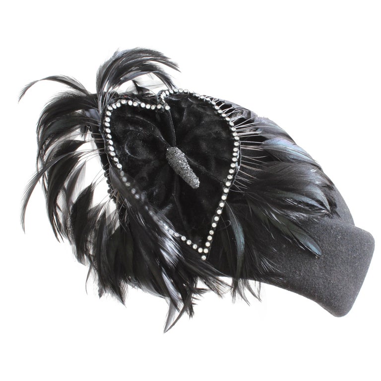 Vintage Jack McConnell Boutique Black Feathers & Rhinestones Hat Rare Jack Mcconnell Vintage Exotic Red & Black Feather Hat  main image 4