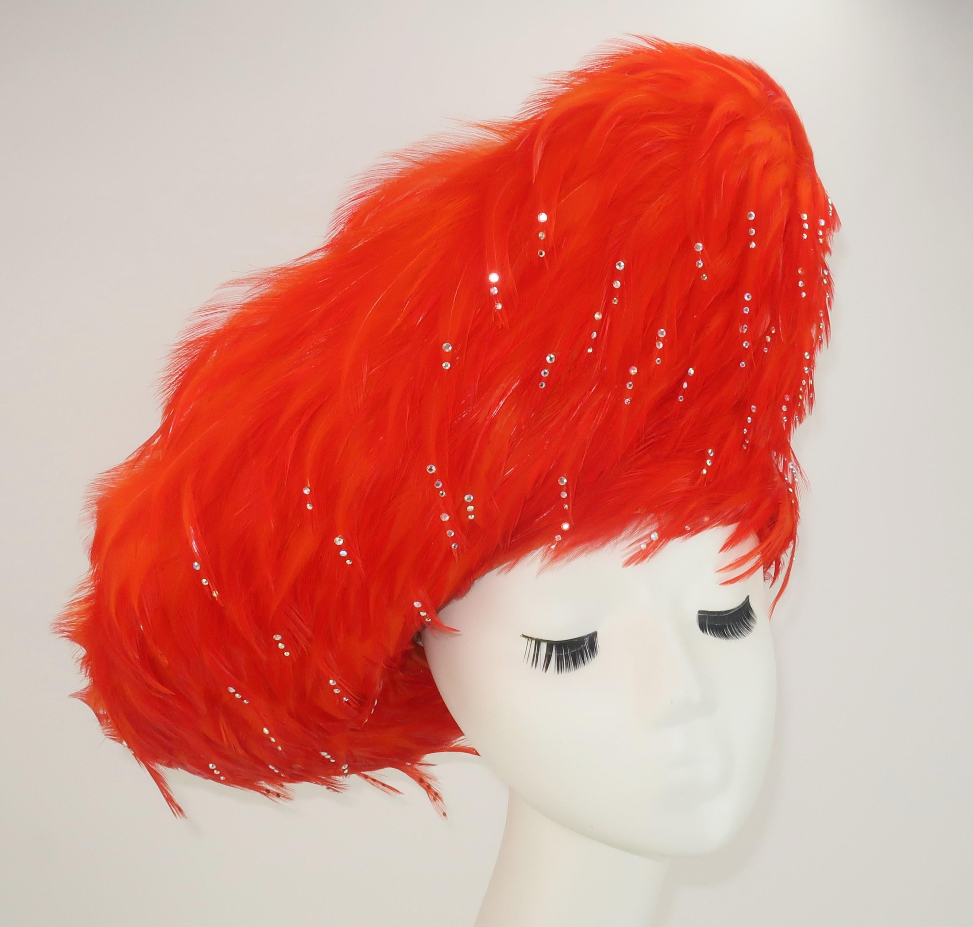 Jack McConnell Flame Red Feather & Rhinestone Hat, C.1960 5