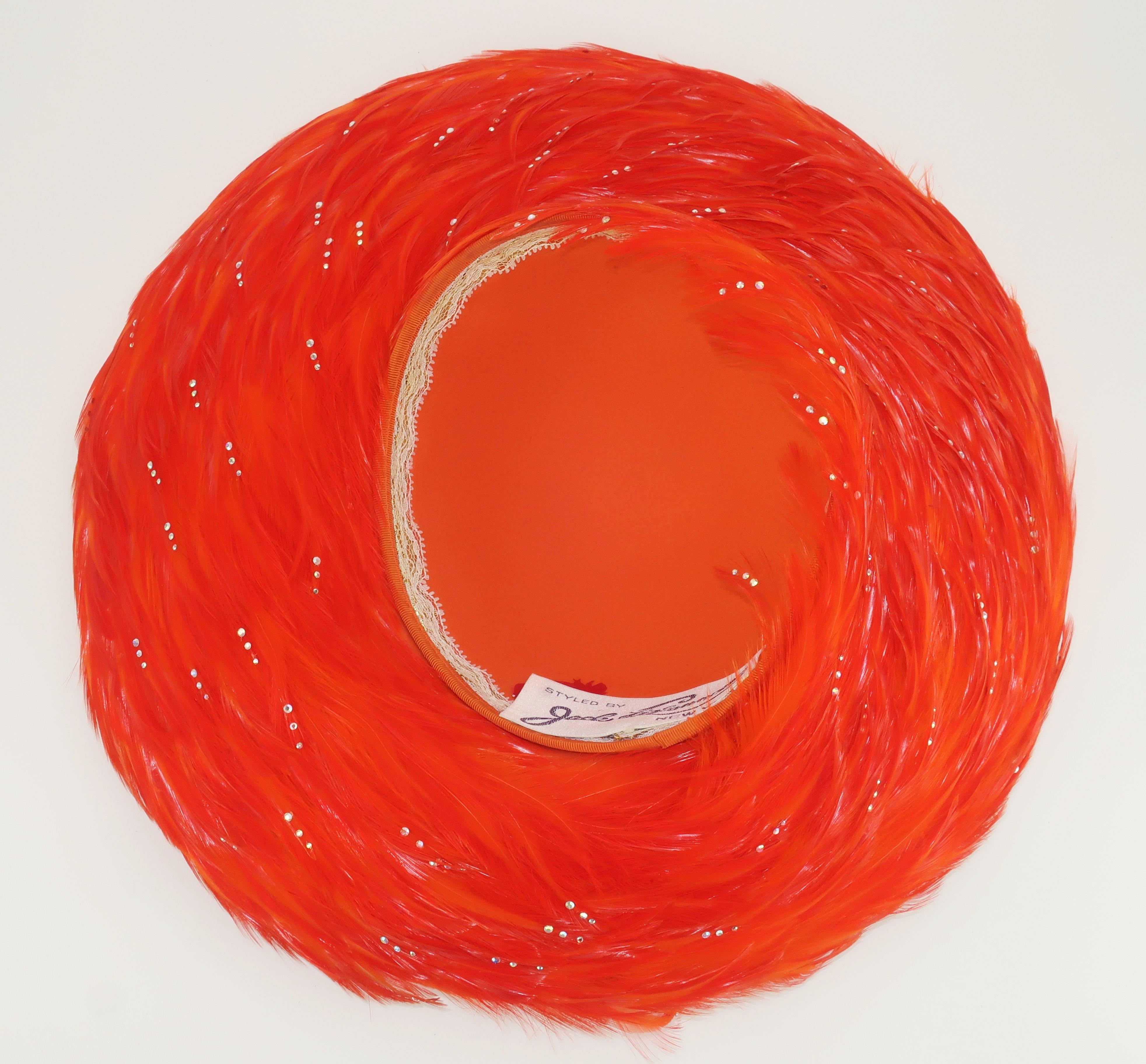 Jack McConnell Flame Red Feather & Rhinestone Hat, C.1960 6