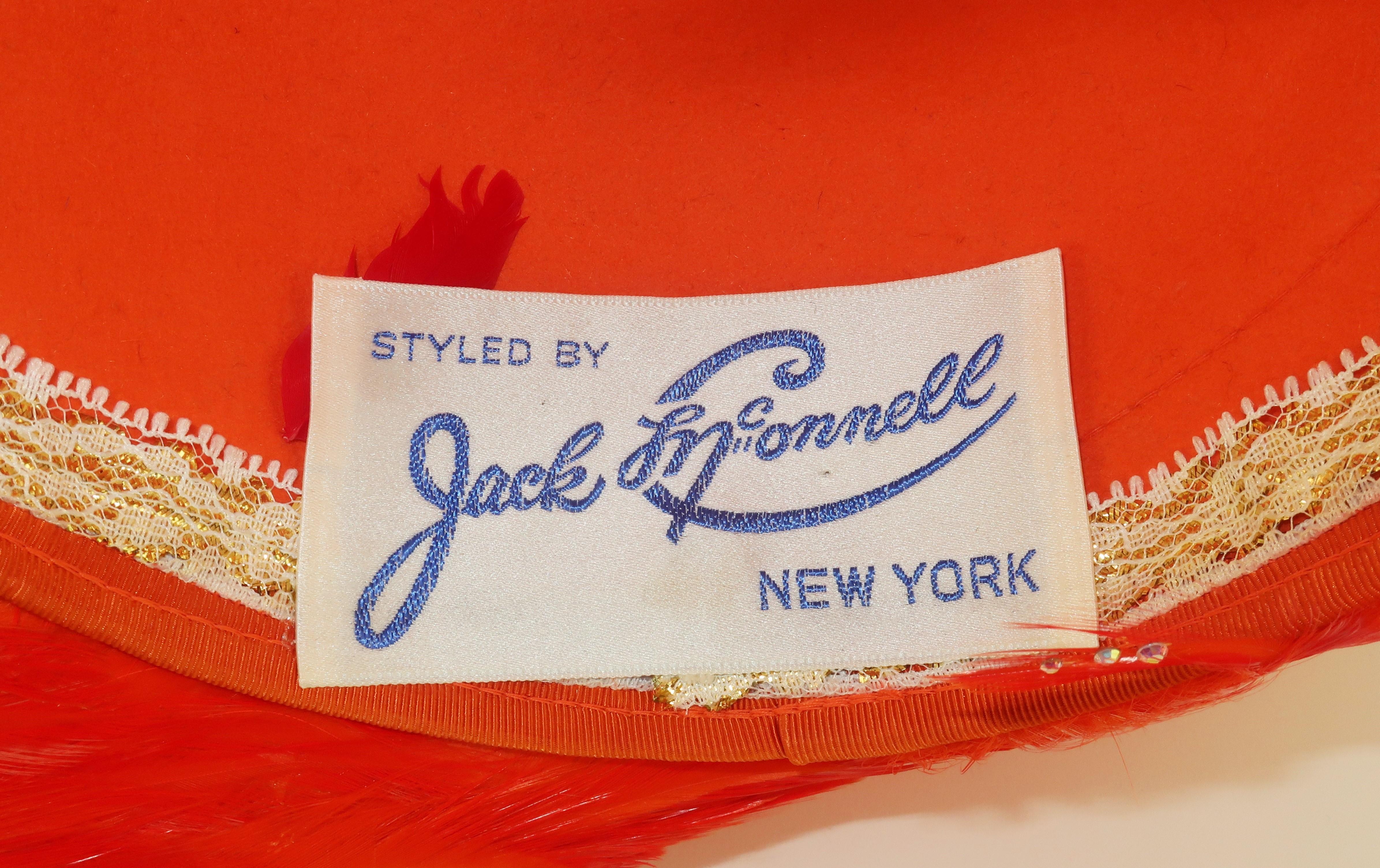 Jack McConnell Flame Red Feather & Rhinestone Hat, C.1960 7