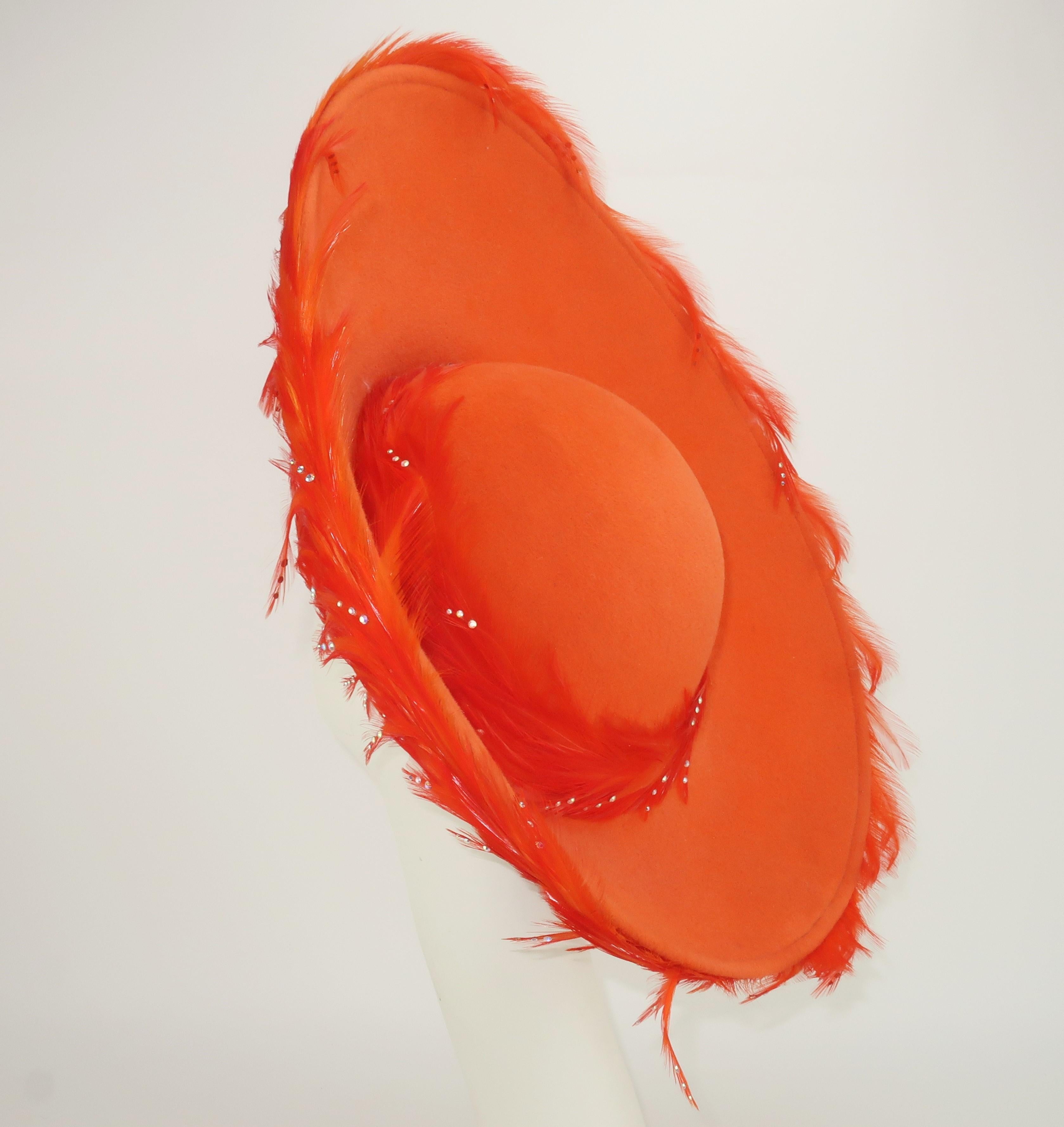 Jack McConnell Flame Red Feather & Rhinestone Hat, C.1960 1