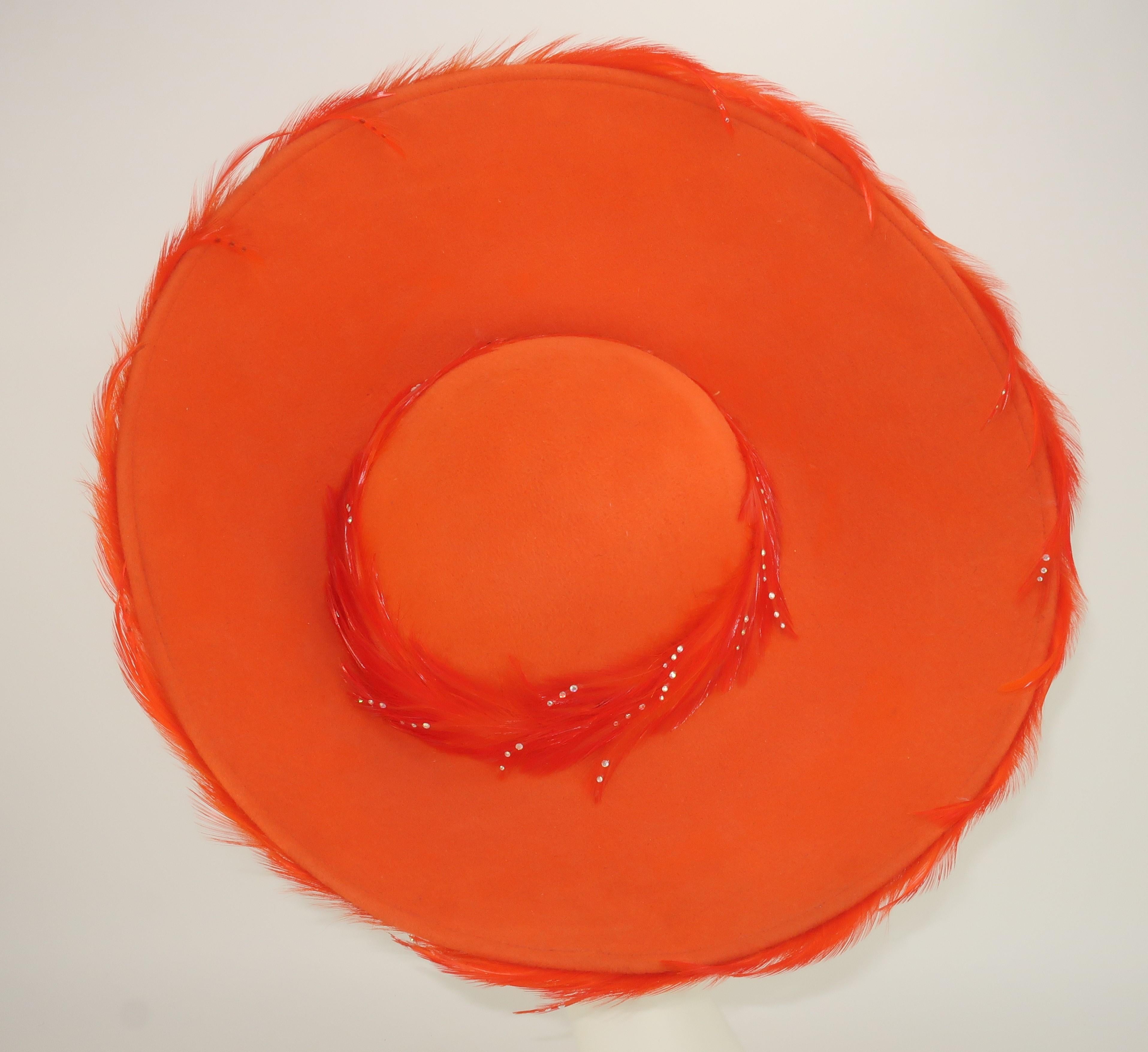 Jack McConnell Flame Red Feather & Rhinestone Hat, C.1960 2