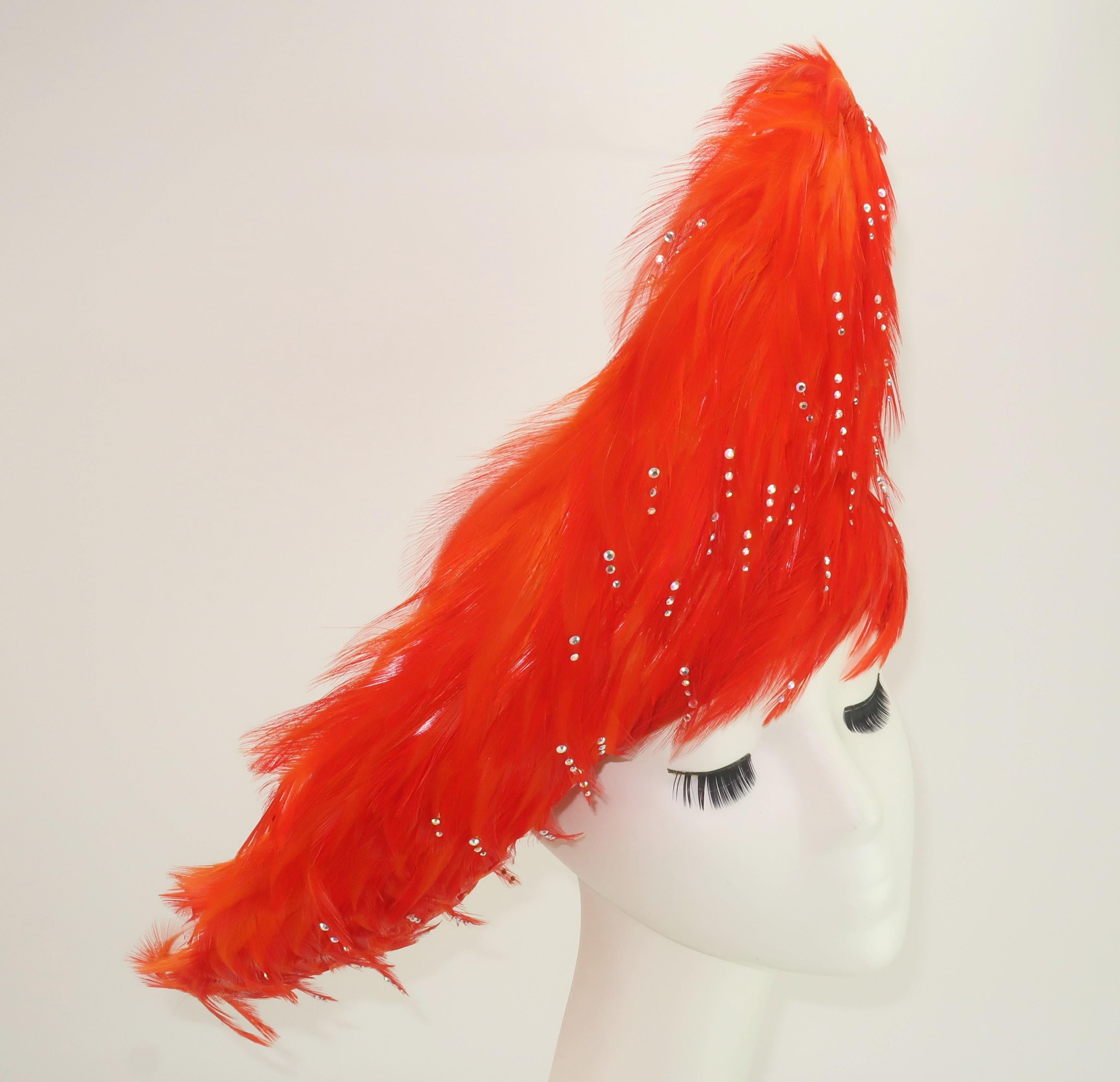 Jack McConnell Flame Red Feather & Rhinestone Hat, C.1960 4