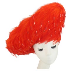 Vintage Jack McConnell Flame Red Feather & Rhinestone Hat, C.1960