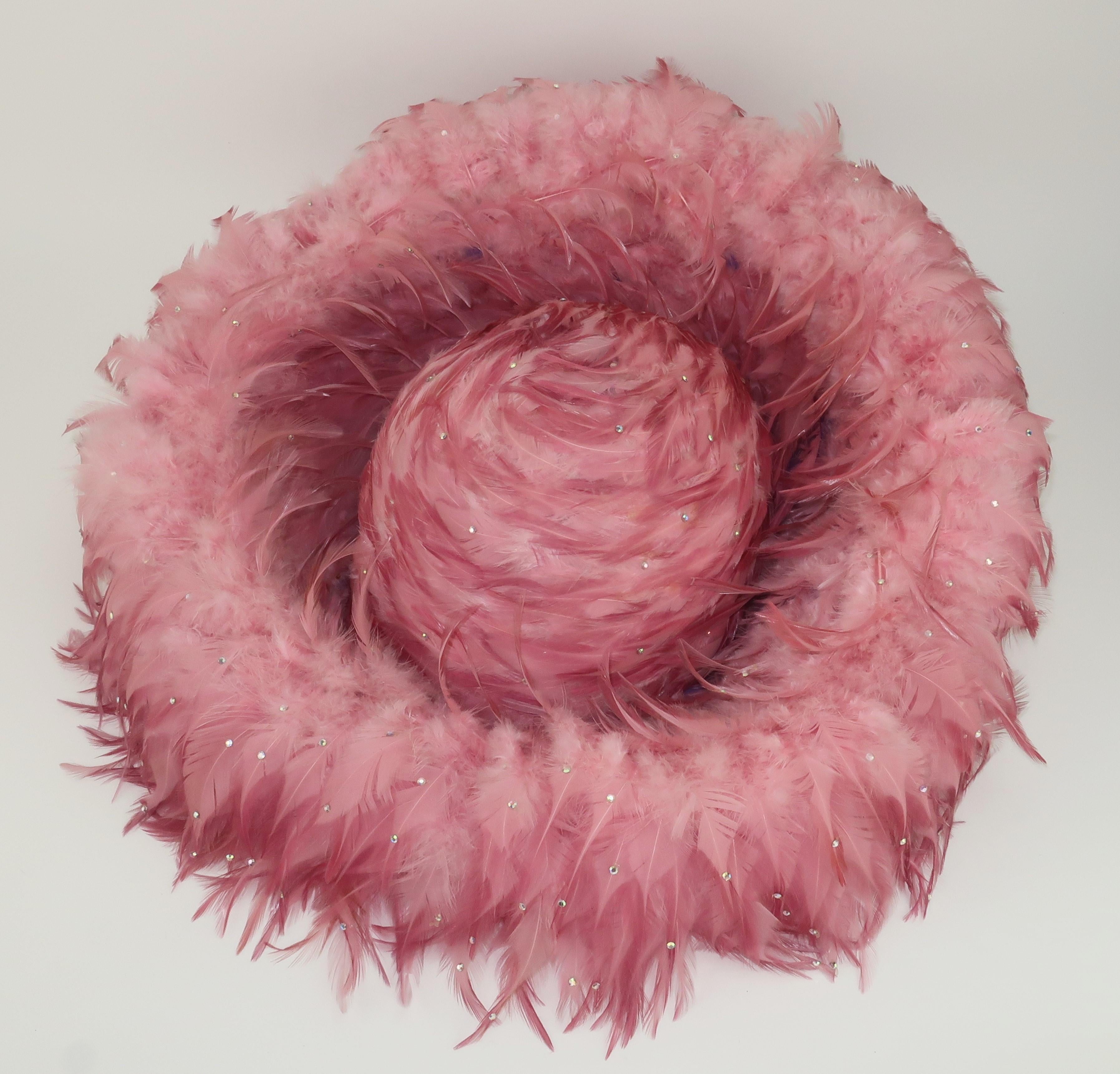 Jack McConnell Mauve Pink Feather & Rhinestone Hat, C.1960 In Good Condition In Atlanta, GA