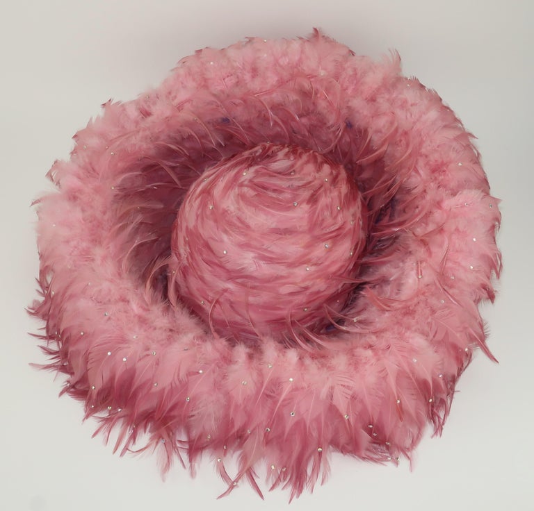 Jack McConnell Mauve Pink Feather and Rhinestone Hat, C.1960  display picture 2