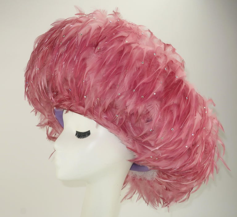 Jack McConnell Mauve Pink Feather and Rhinestone Hat, C.1960  display picture 1