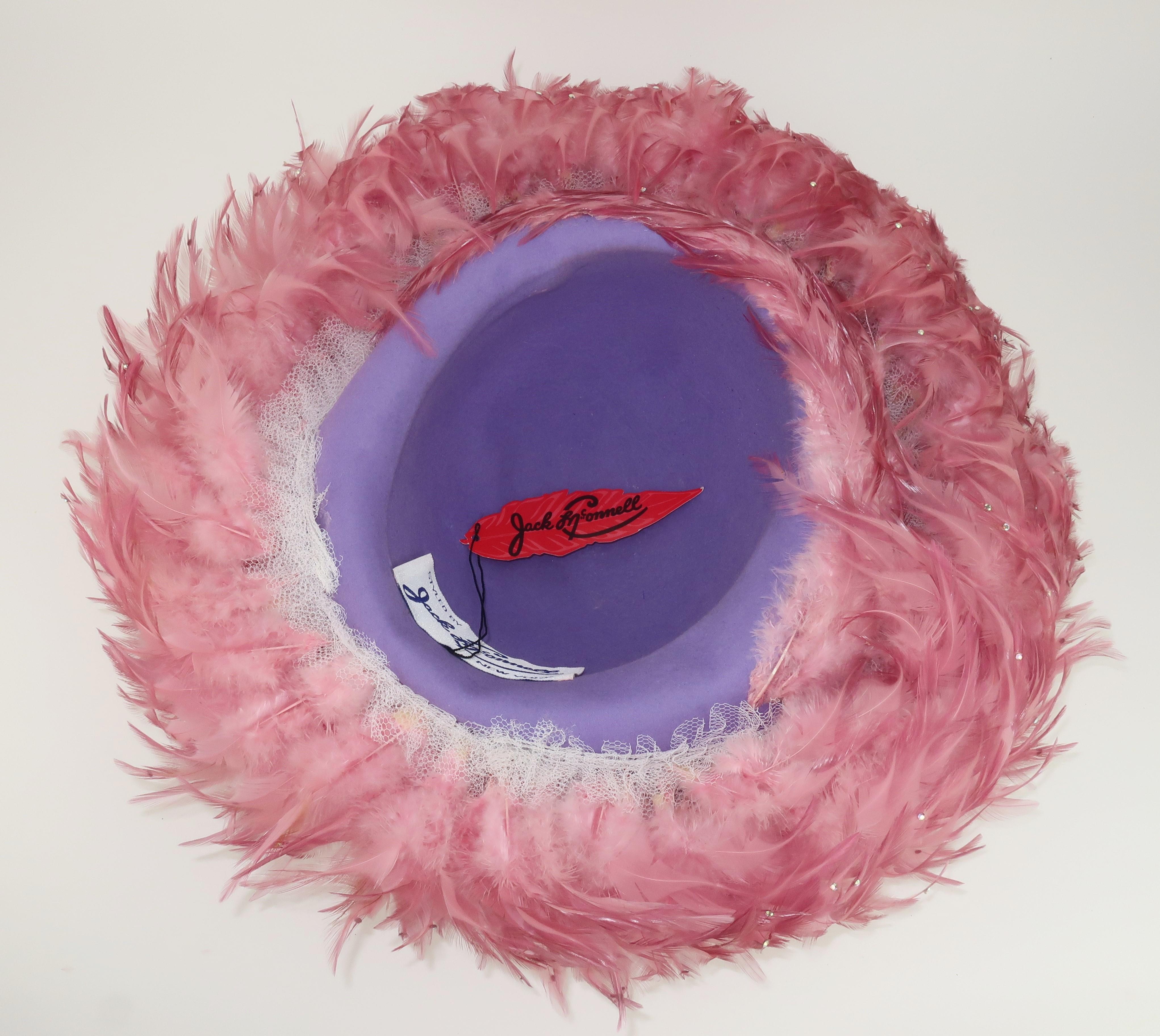 Jack McConnell Mauve Pink Feather & Rhinestone Hat, C.1960 3