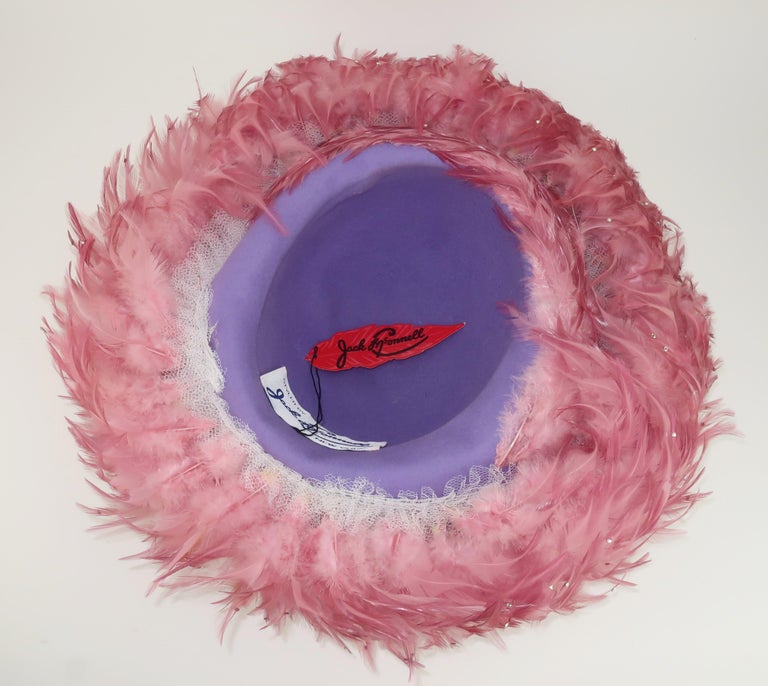Jack McConnell Purple Feather and Rhinestone Hat 1950s Jack McConnell Peacock Feather Rhinestone Hat - MRS  main image 4